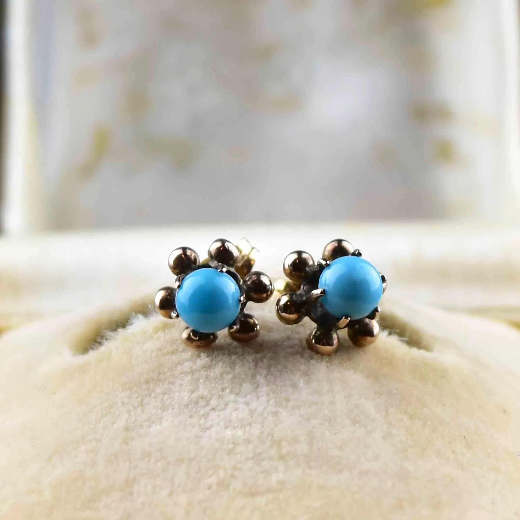 10K Rose Gold Sleeping Beauty Turquoise Stud Earrings