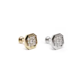 14K Gold Diamond Octagon Stud