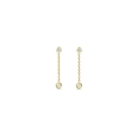 14k Prong Diamond & Floating Diamond Chain Drop Earrings