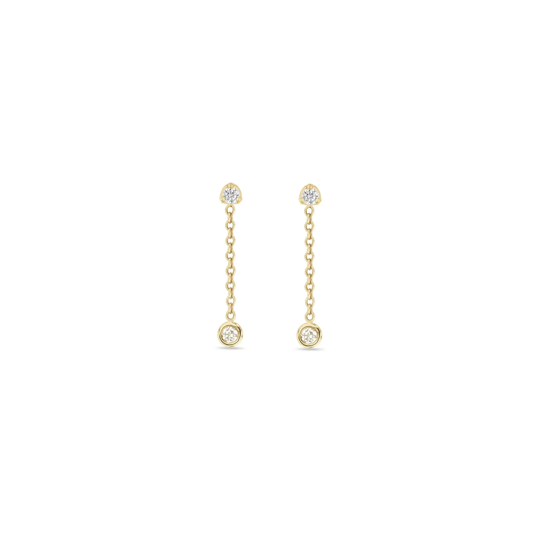 14k Prong Diamond & Floating Diamond Chain Drop Earrings