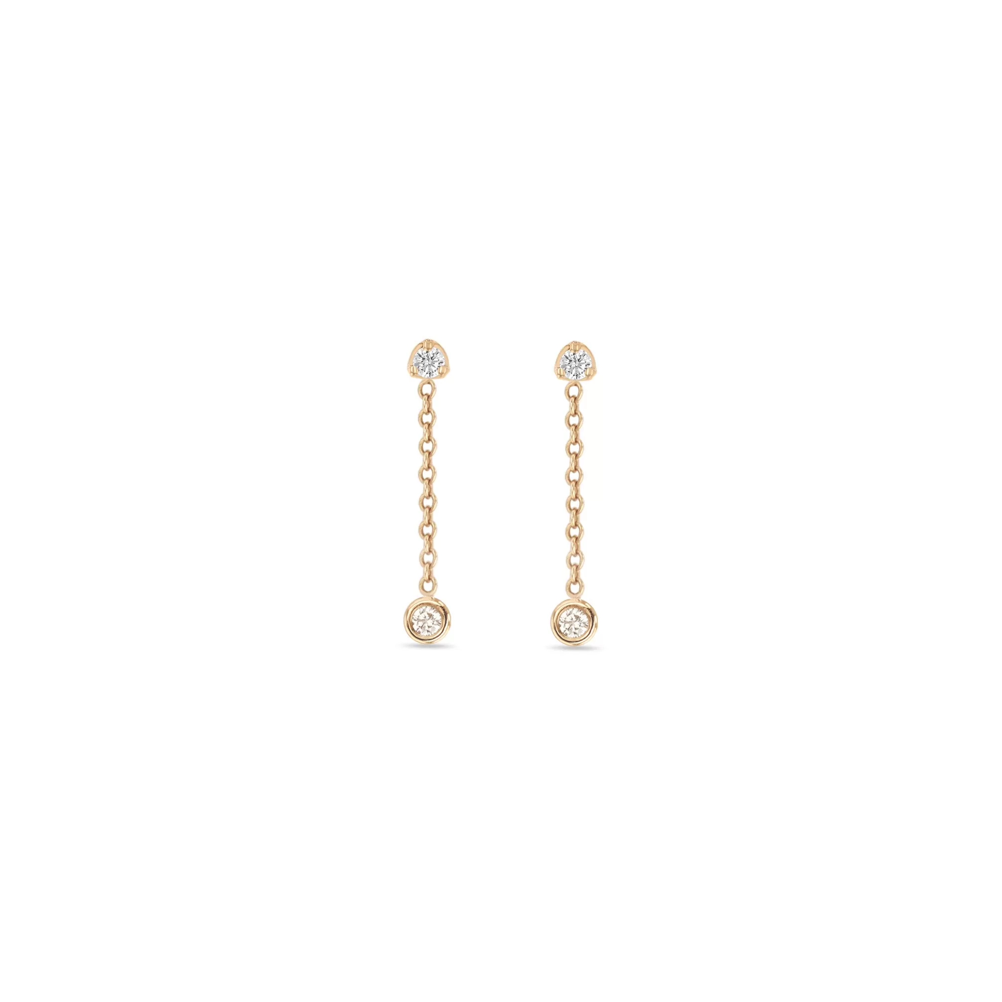 14k Prong Diamond & Floating Diamond Chain Drop Earrings