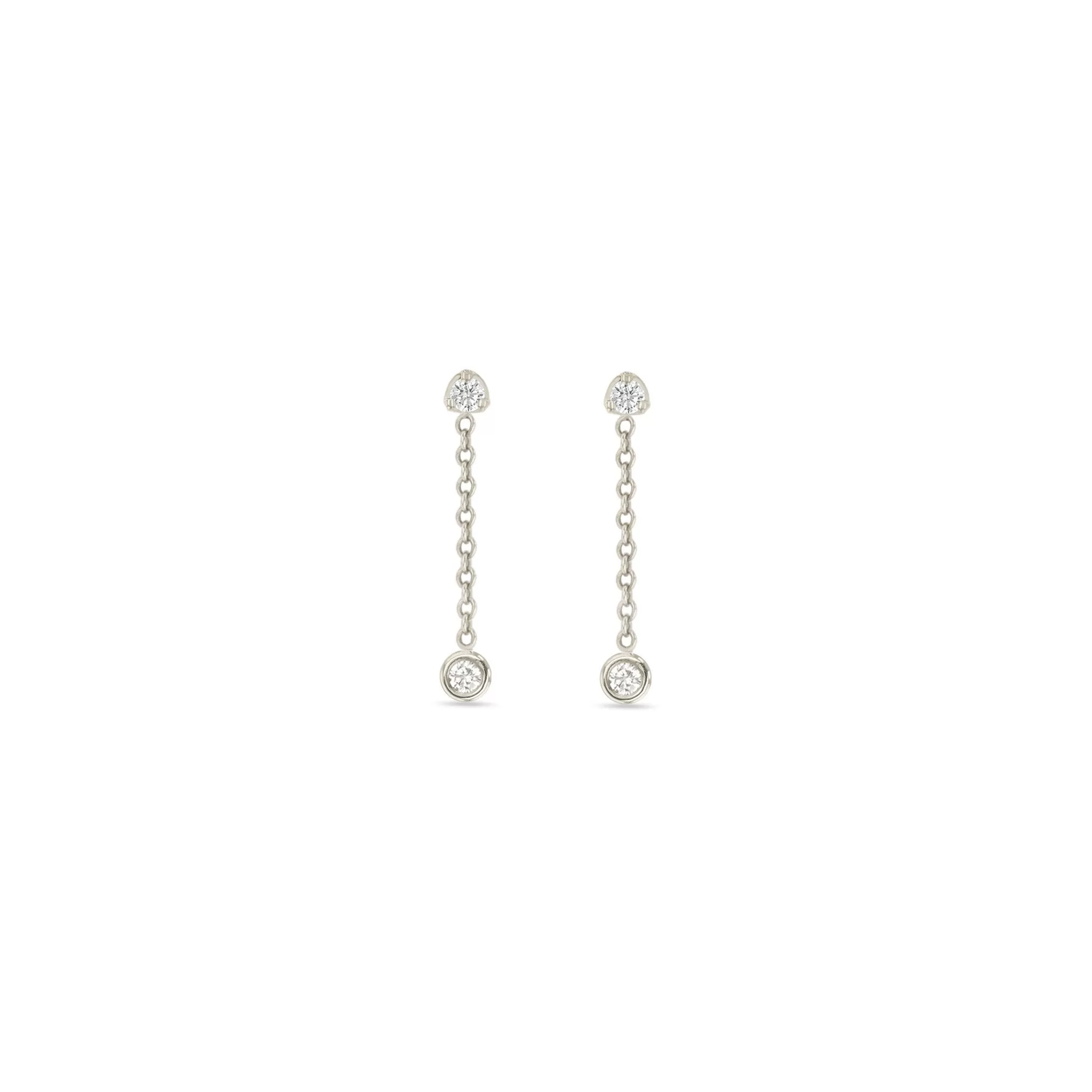 14k Prong Diamond & Floating Diamond Chain Drop Earrings