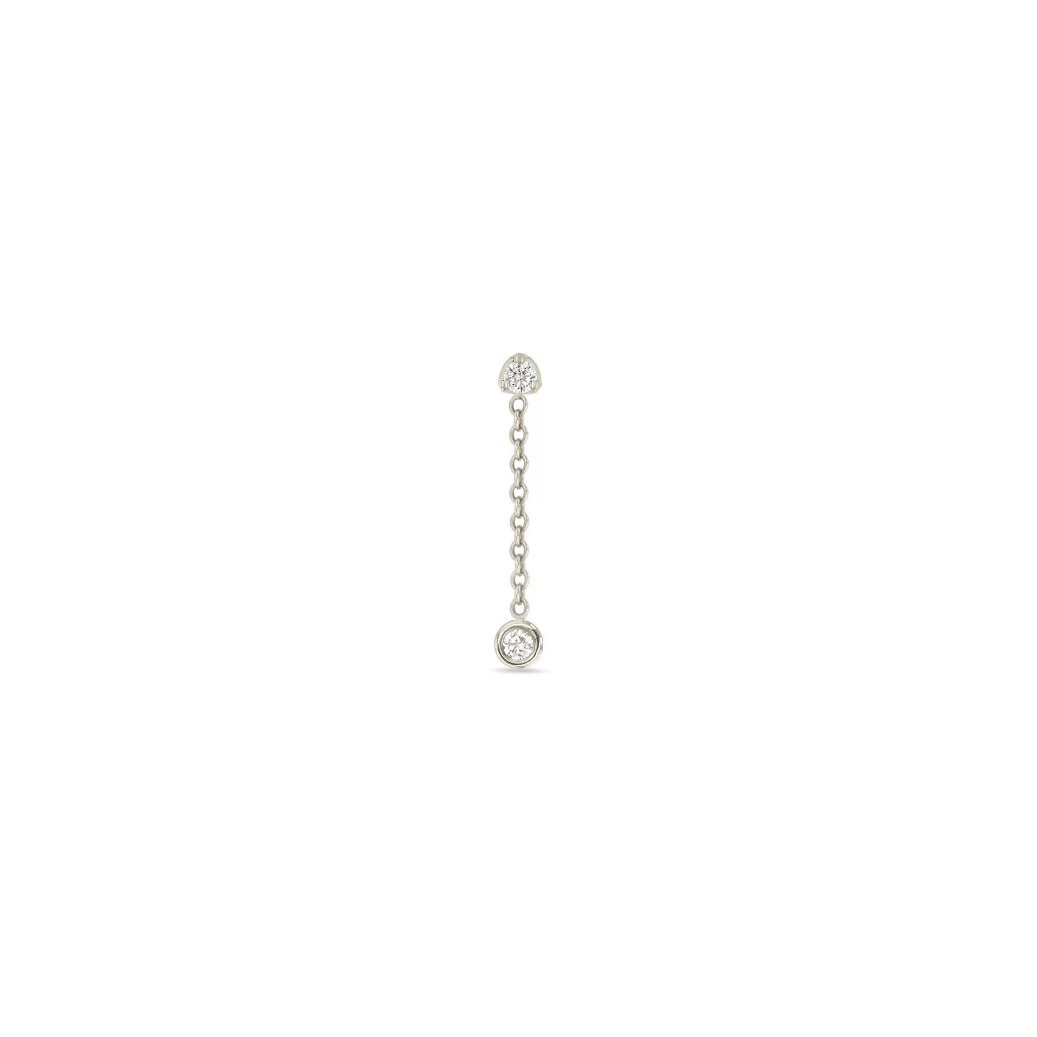 14k Prong Diamond & Floating Diamond Chain Drop Earrings