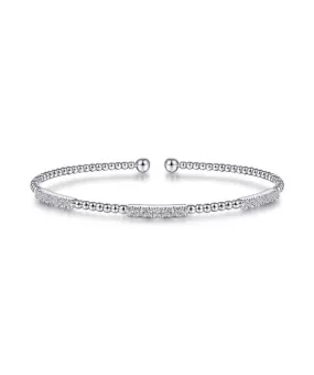 14K White Gold Bujukan Bead Cuff Bracelet with Diamond Pave Stations