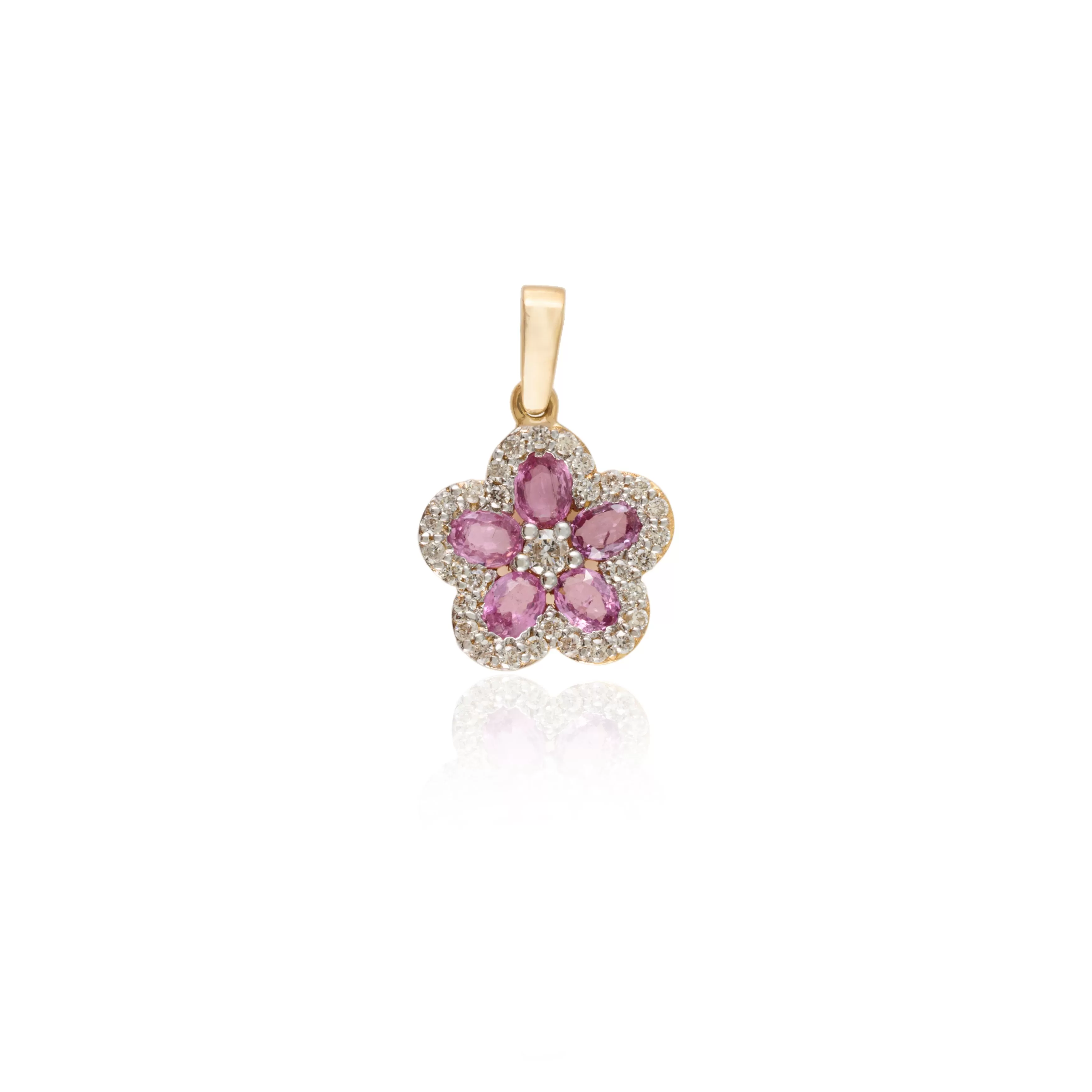 18K Gold Pink Sapphire Cherry Blossom Flower Pendant