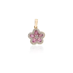 18K Gold Pink Sapphire Cherry Blossom Flower Pendant