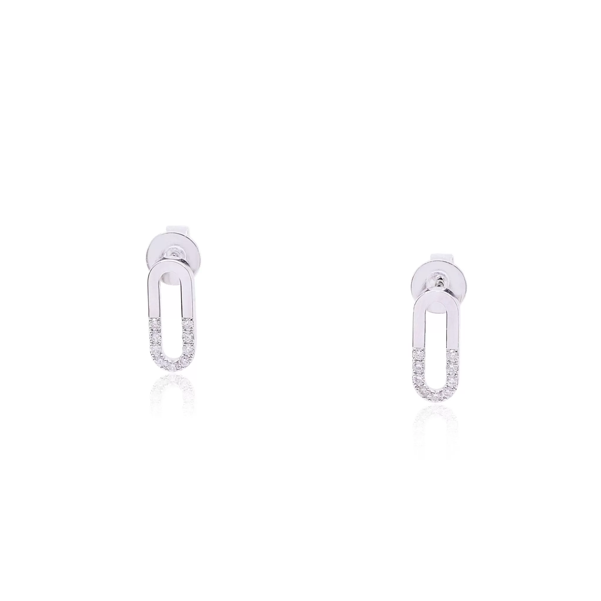 18K WHITE GOLD PAVE DIAMOND OVAL STUD EARRINGS 0.19CTW