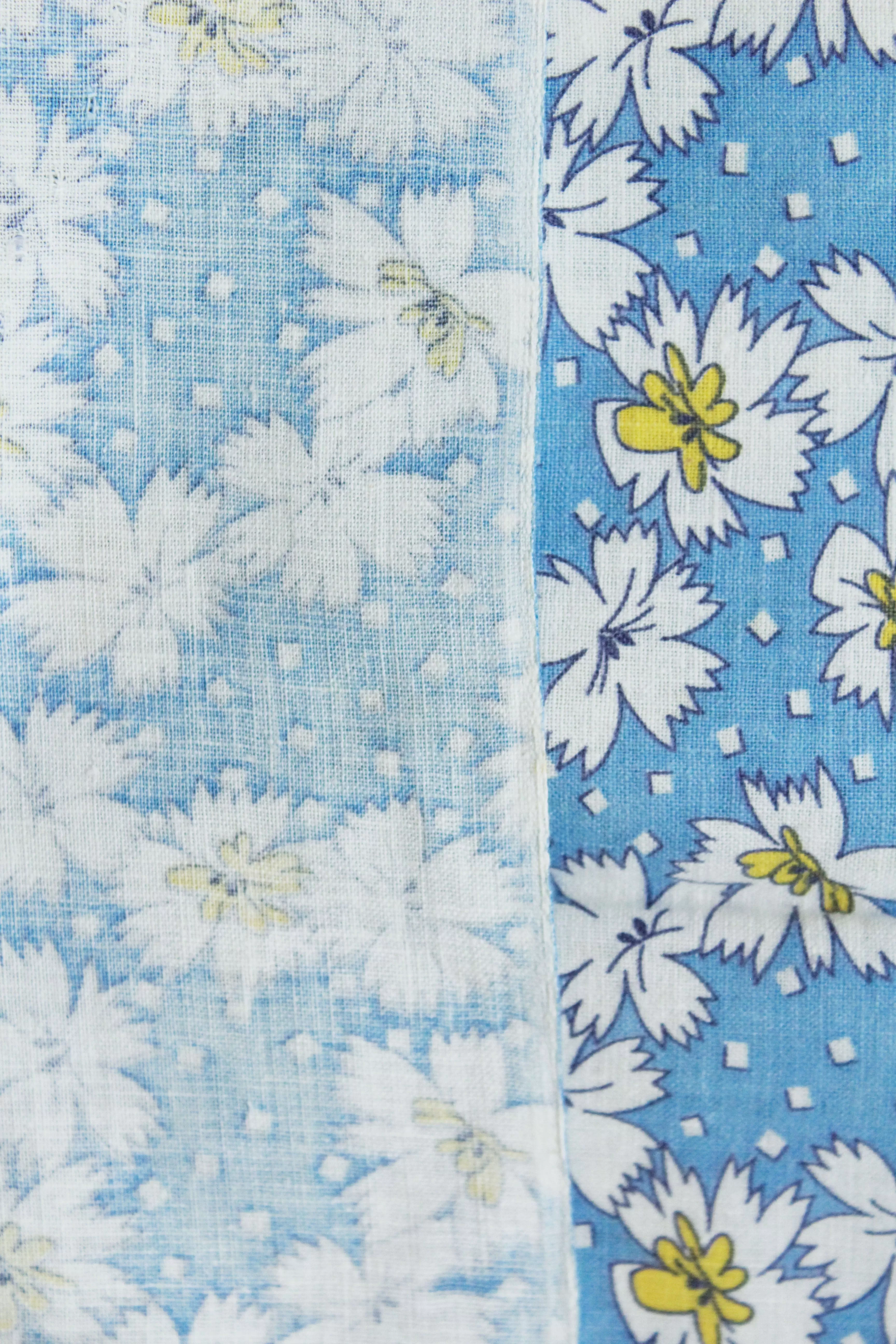 1940s Light Blue Floral Feedsack With Yellow Details, True Vintage 1940s Flower Summer Fabric