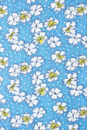 1940s Light Blue Floral Feedsack With Yellow Details, True Vintage 1940s Flower Summer Fabric