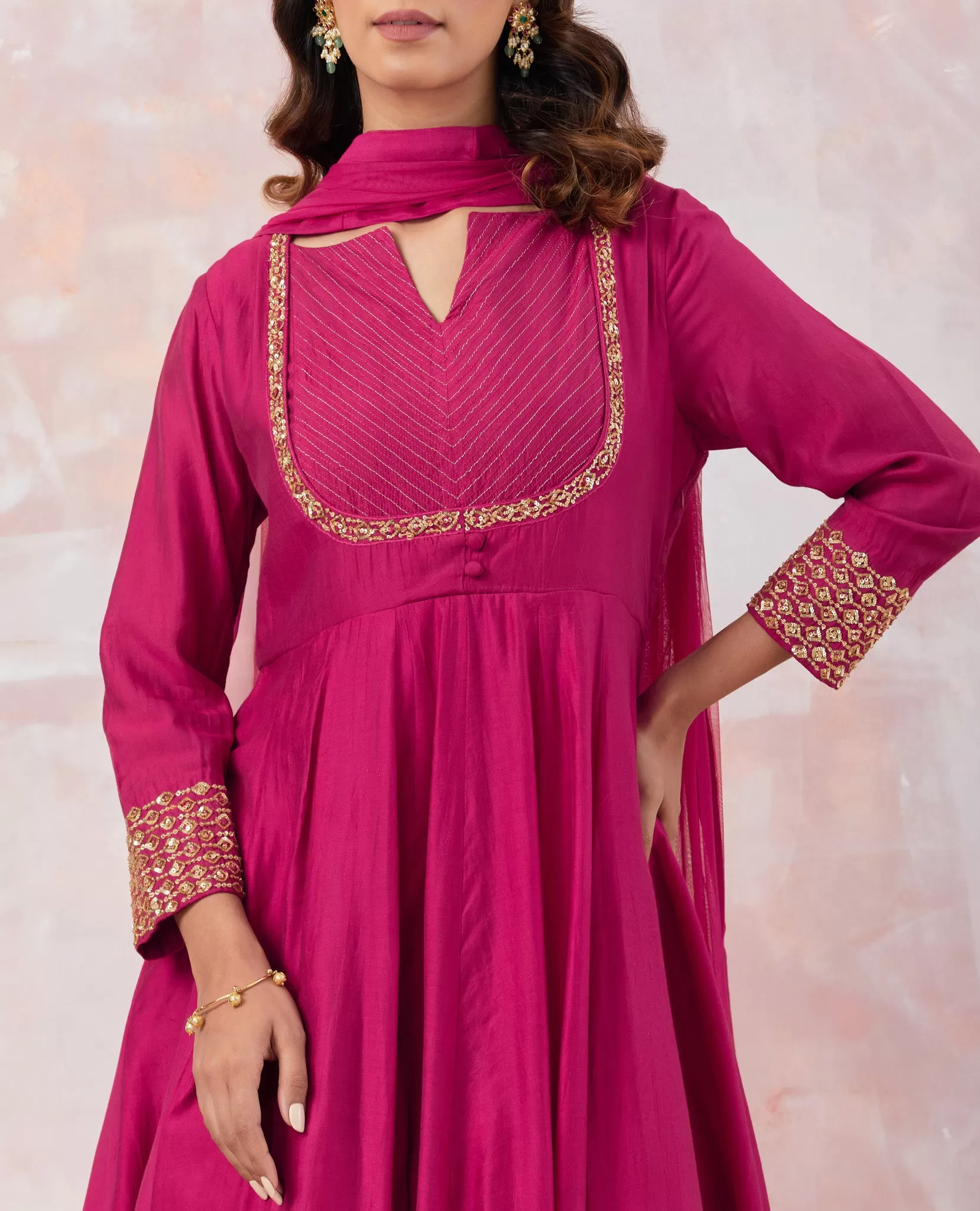 50Z858-RO Pink Anarkali Suit Set With Dupatta