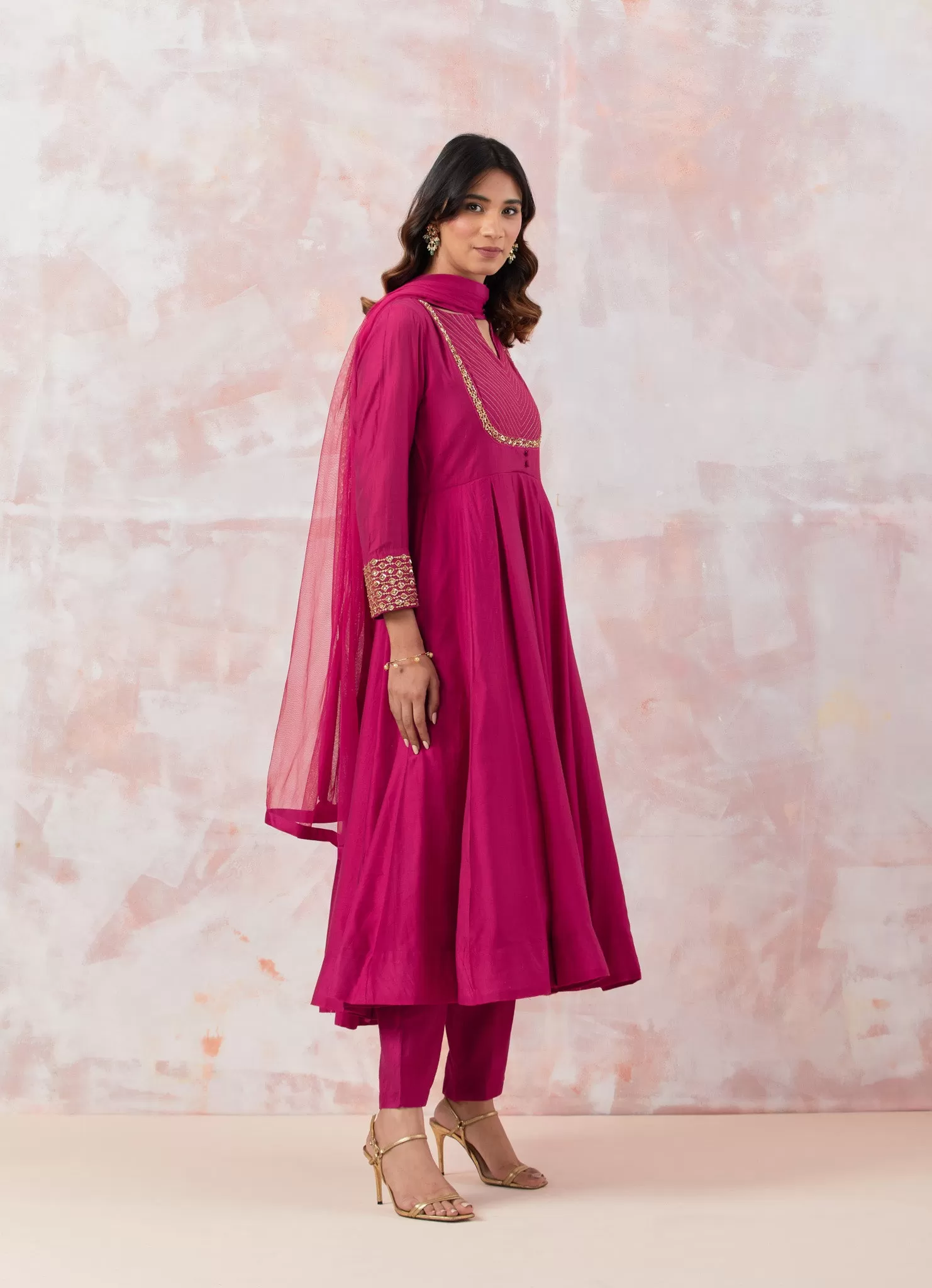 50Z858-RO Pink Anarkali Suit Set With Dupatta