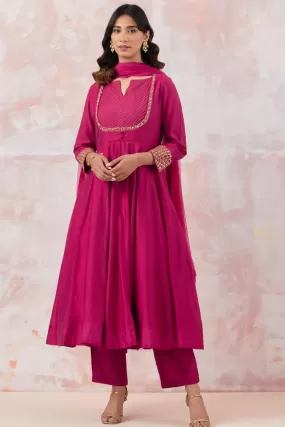 50Z858-RO Pink Anarkali Suit Set With Dupatta