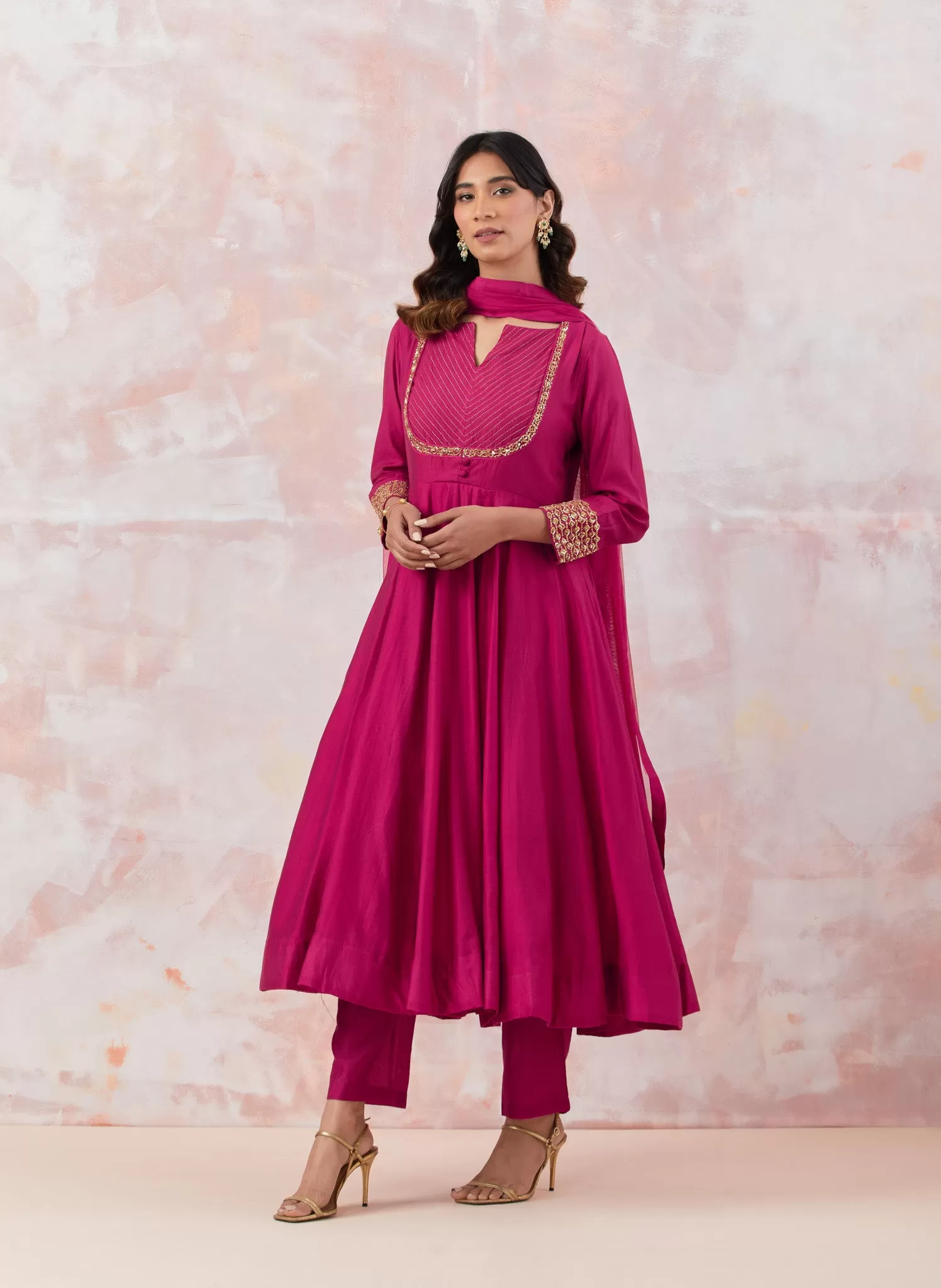 50Z858-RO Pink Anarkali Suit Set With Dupatta