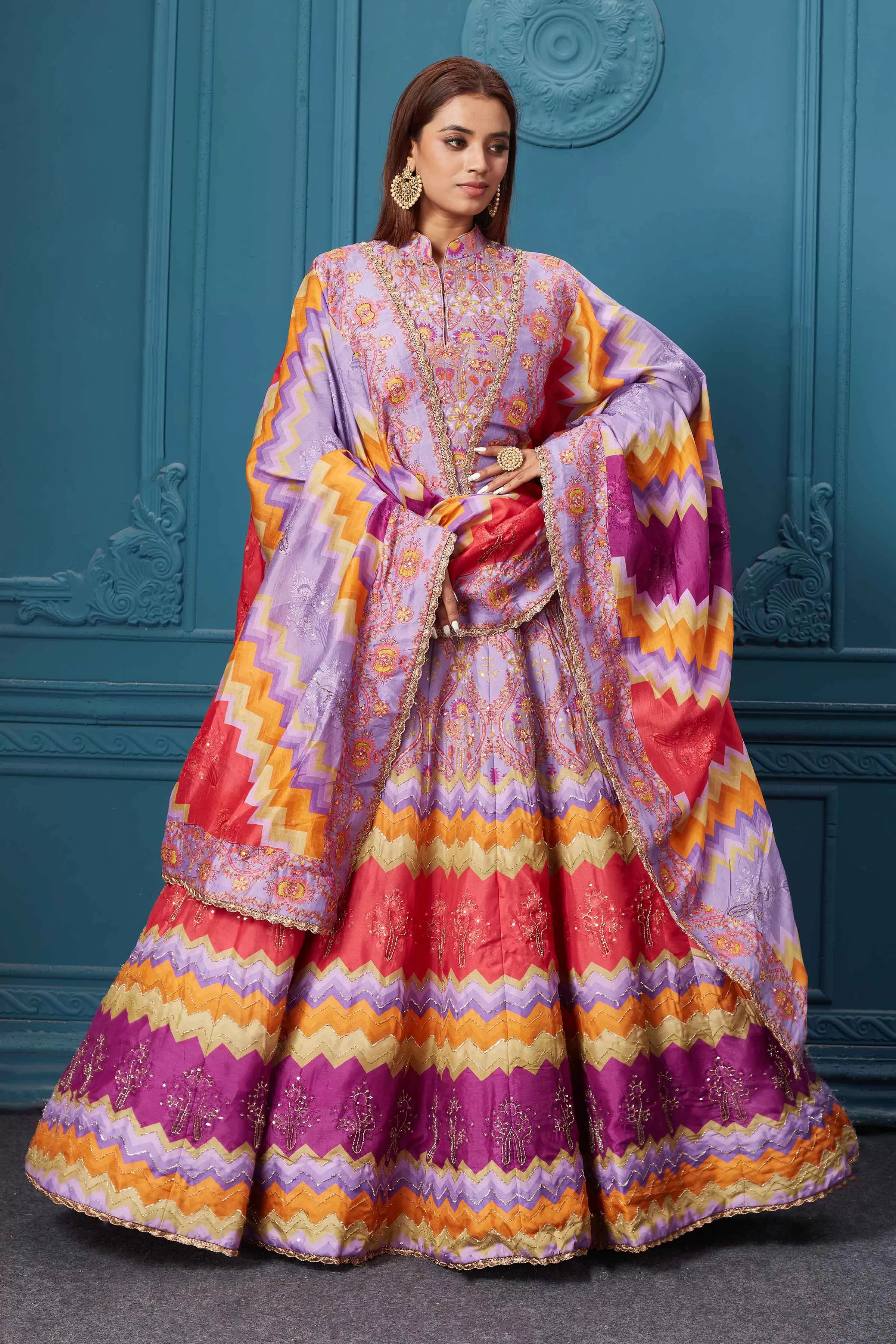 510013 Pink Multicolored Print Anarkali Suit with Dupatta