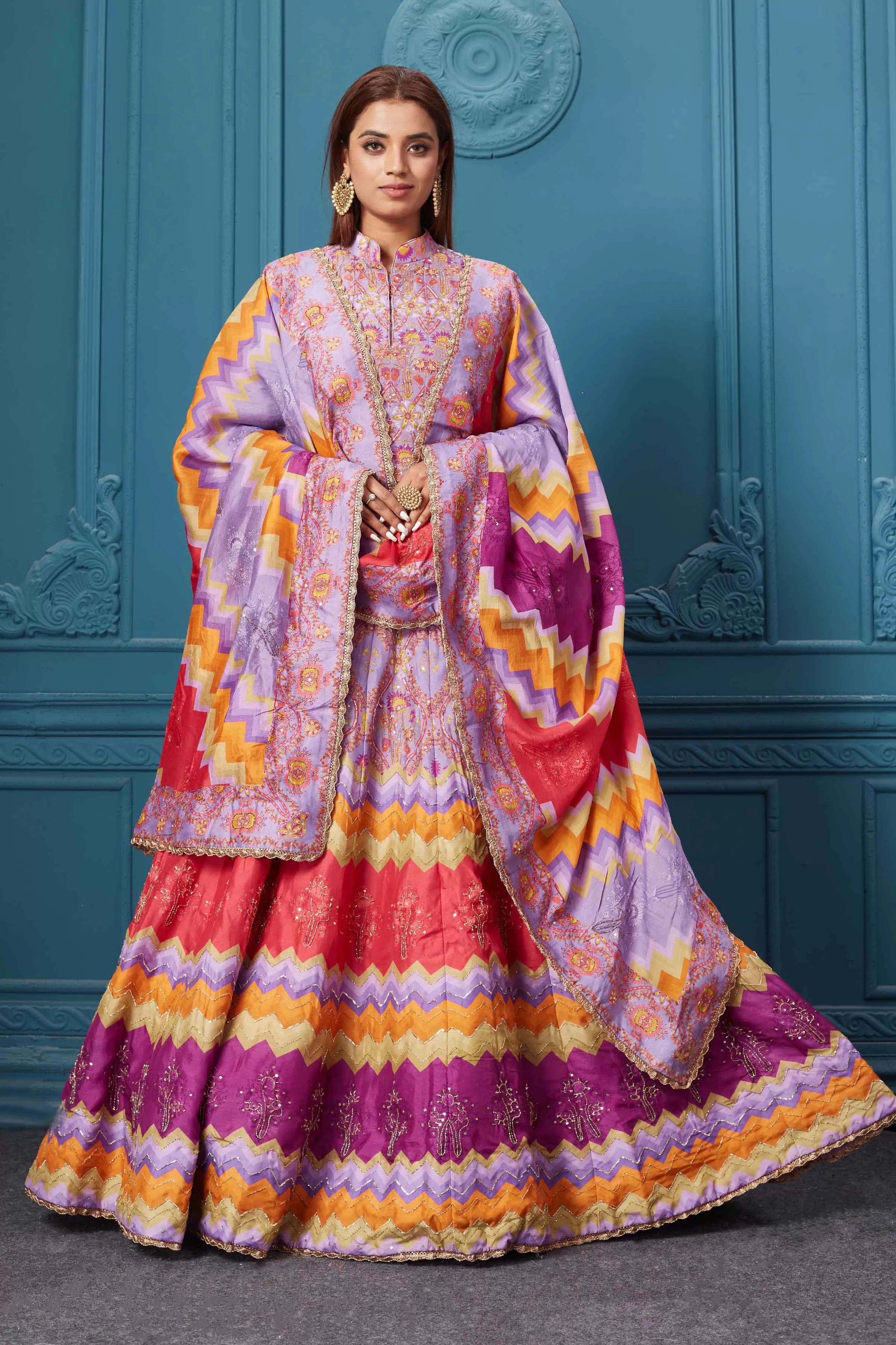 510013 Pink Multicolored Print Anarkali Suit with Dupatta