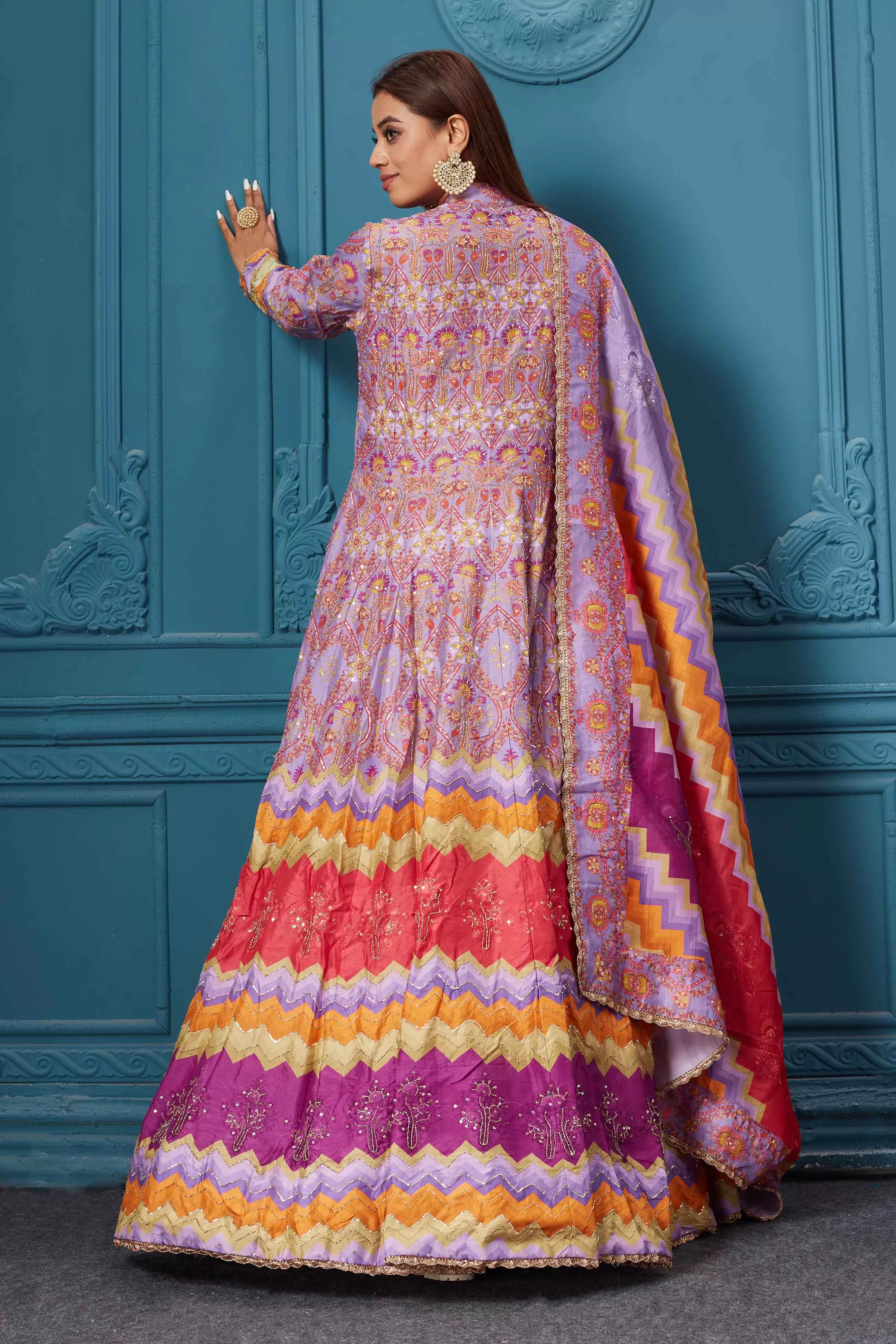 510013 Pink Multicolored Print Anarkali Suit with Dupatta