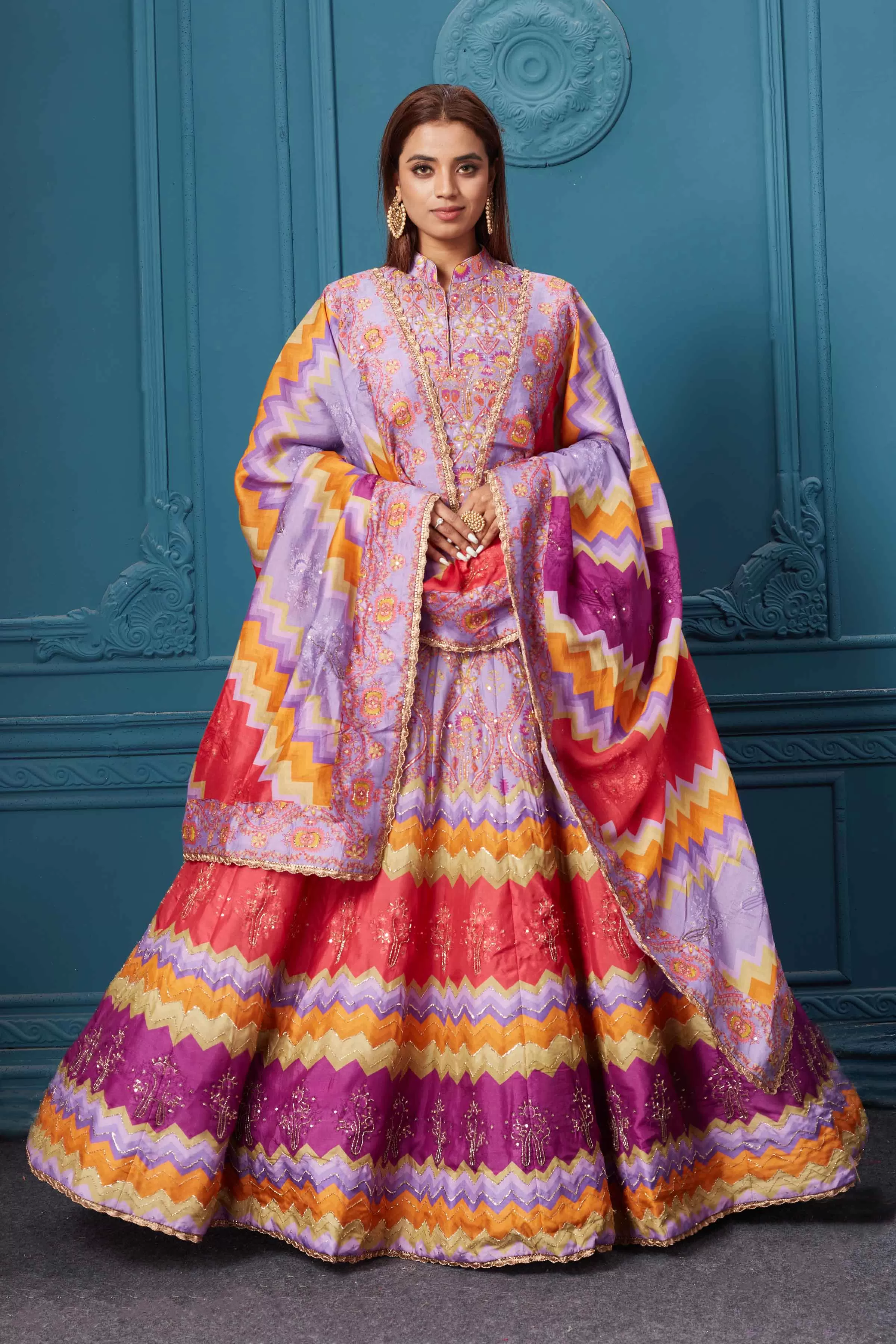 510013 Pink Multicolored Print Anarkali Suit with Dupatta