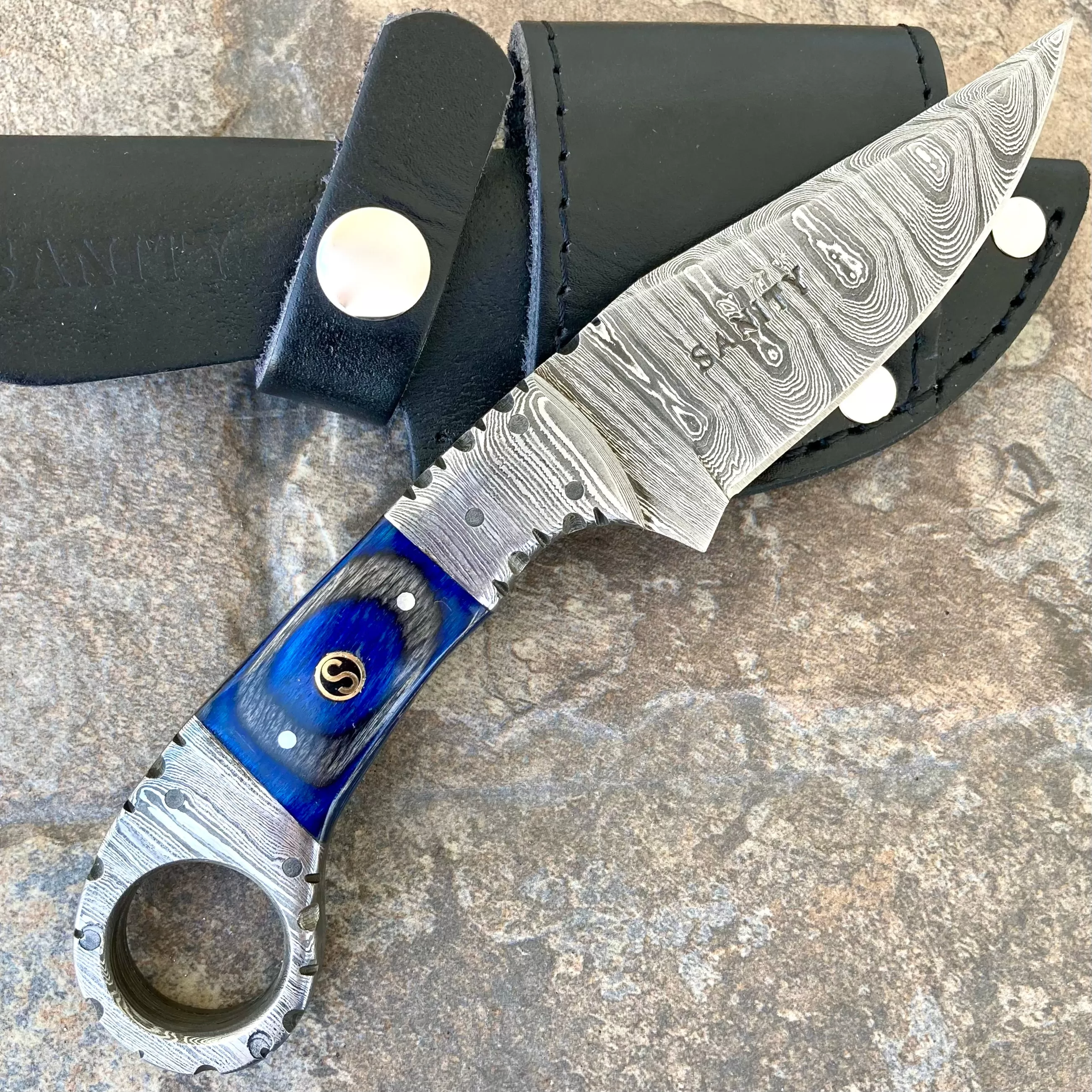 7.5” Al Capone - Blue & Black Wood - Damascus - Horizontal & Vertical Carry - AC705