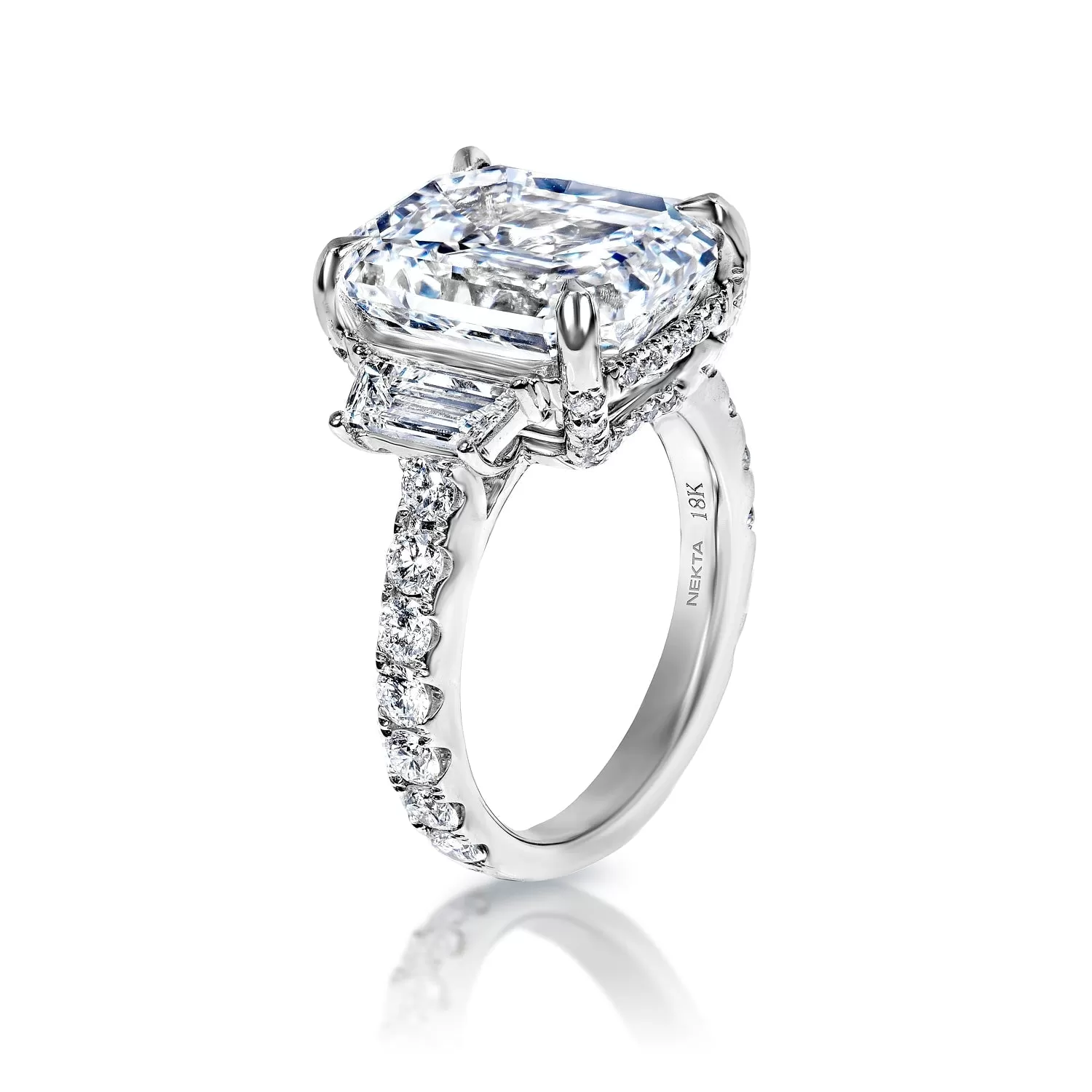 Adelina 11 Carats F VVS2 Emerald Cut Diamond Engagement Ring in 18k White Gold. GIA Certified By Mike Nekta