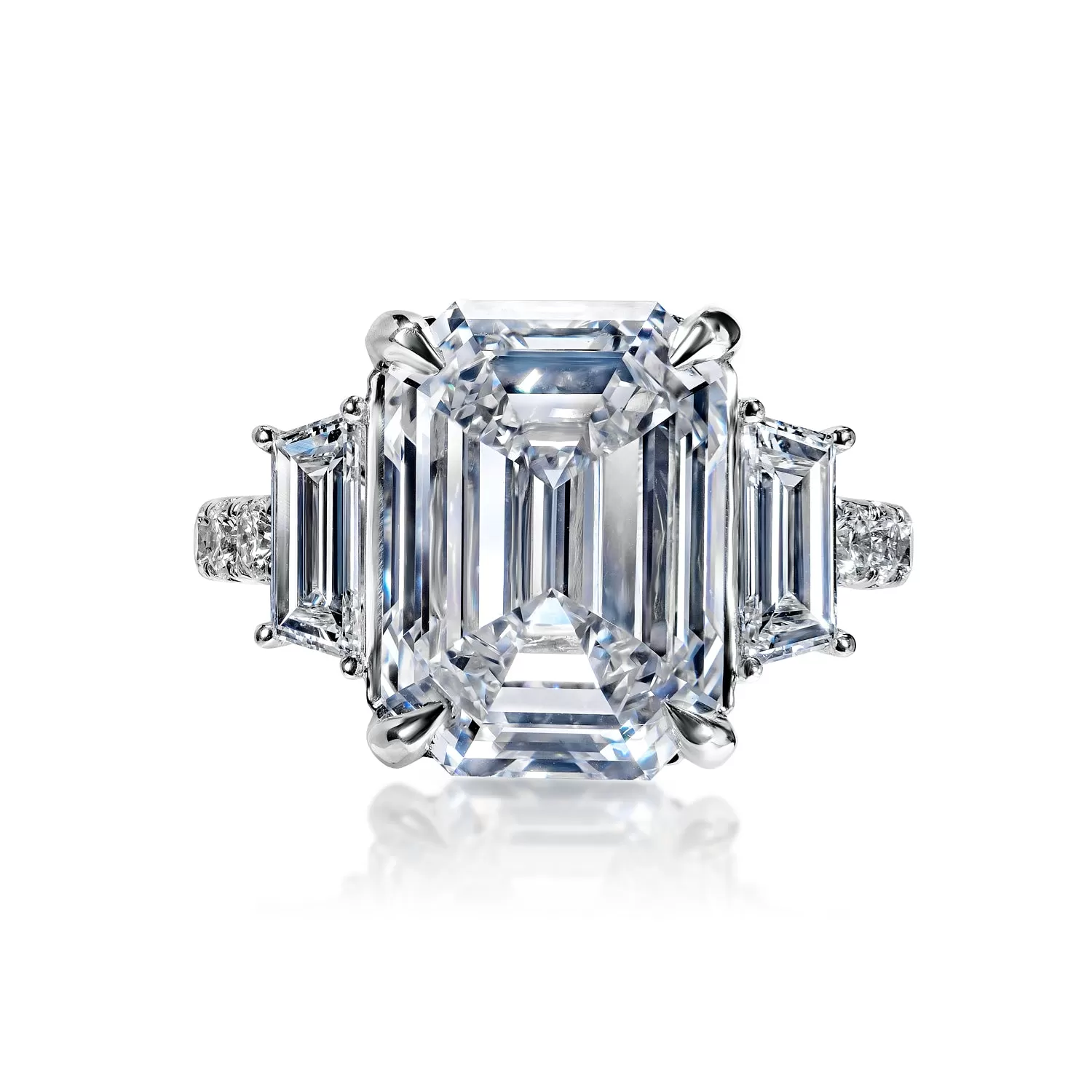 Adelina 11 Carats F VVS2 Emerald Cut Diamond Engagement Ring in 18k White Gold. GIA Certified By Mike Nekta