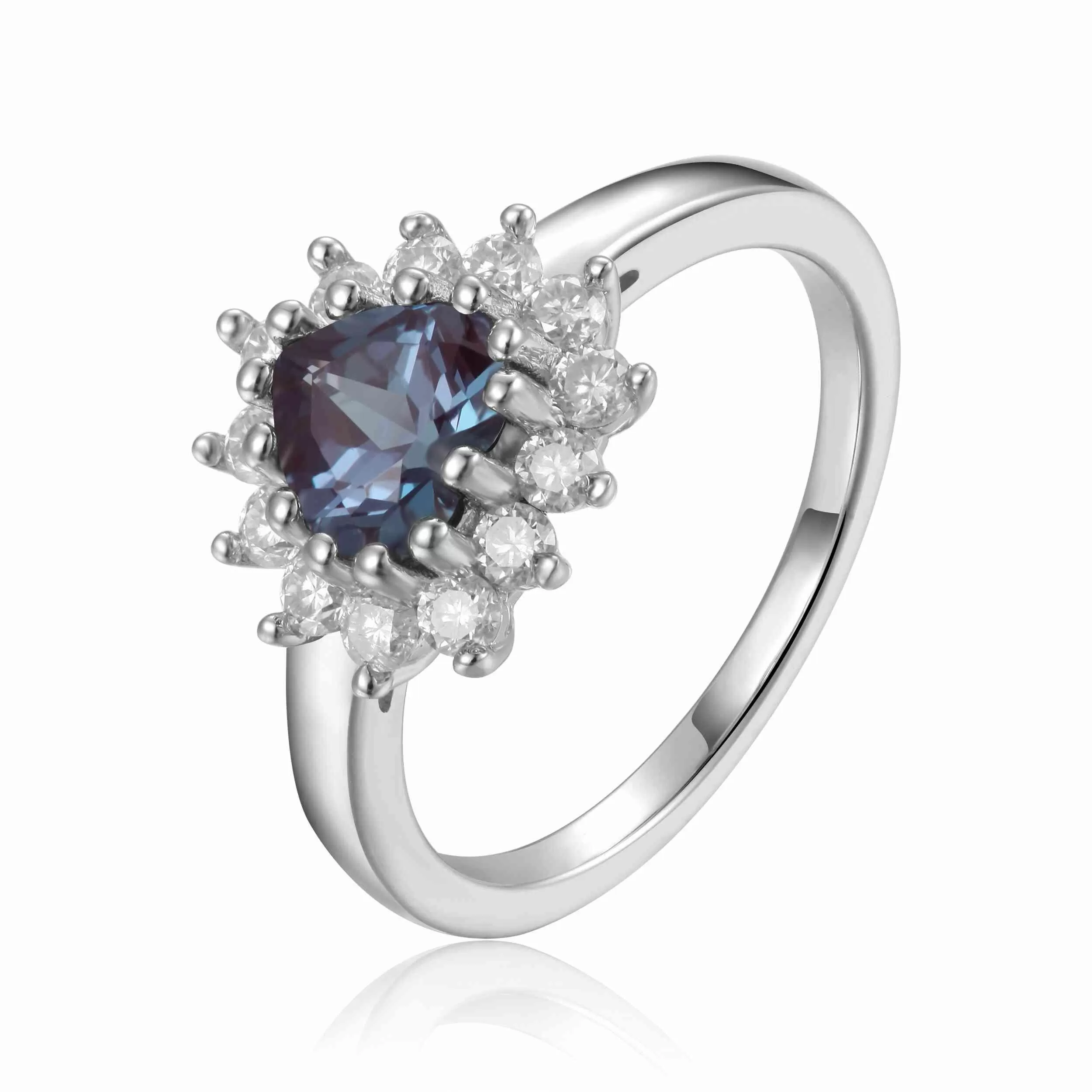 Alexandrite Halo Heart Ring