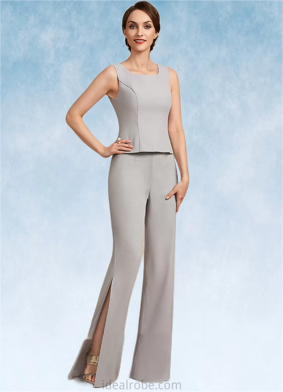 Anabel Jumpsuit/Pantsuit Square Neckline Floor-Length Chiffon Mother of the Bride Dress STK126P0014900