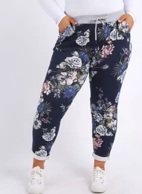 Anne   Kate Italian Blossom Print Navy Pant  14-18