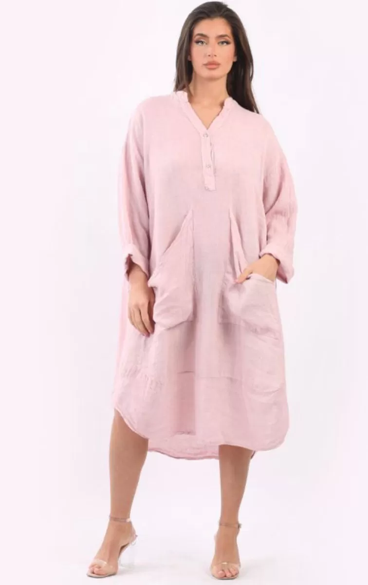 Anne   Kate Italian Pisa Linen Front Pockets Midi Dress