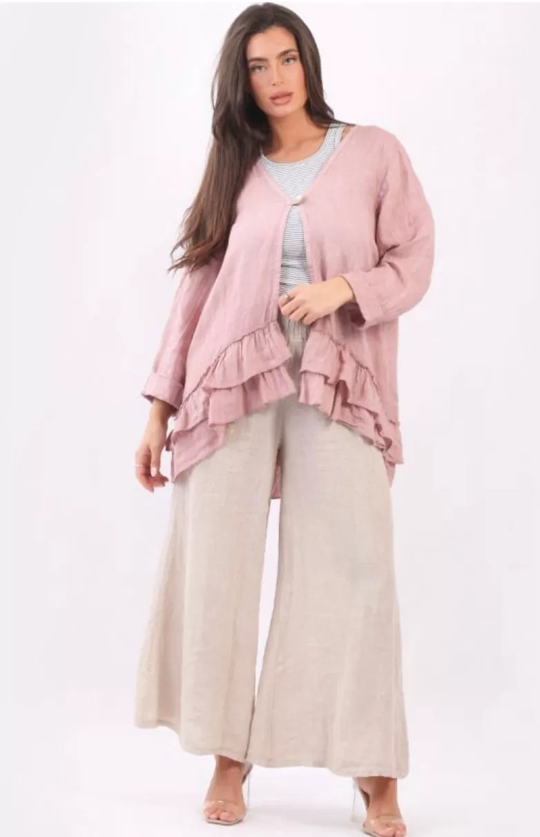 Anne   Kate Italian Plain Linen Ruffle Jacket