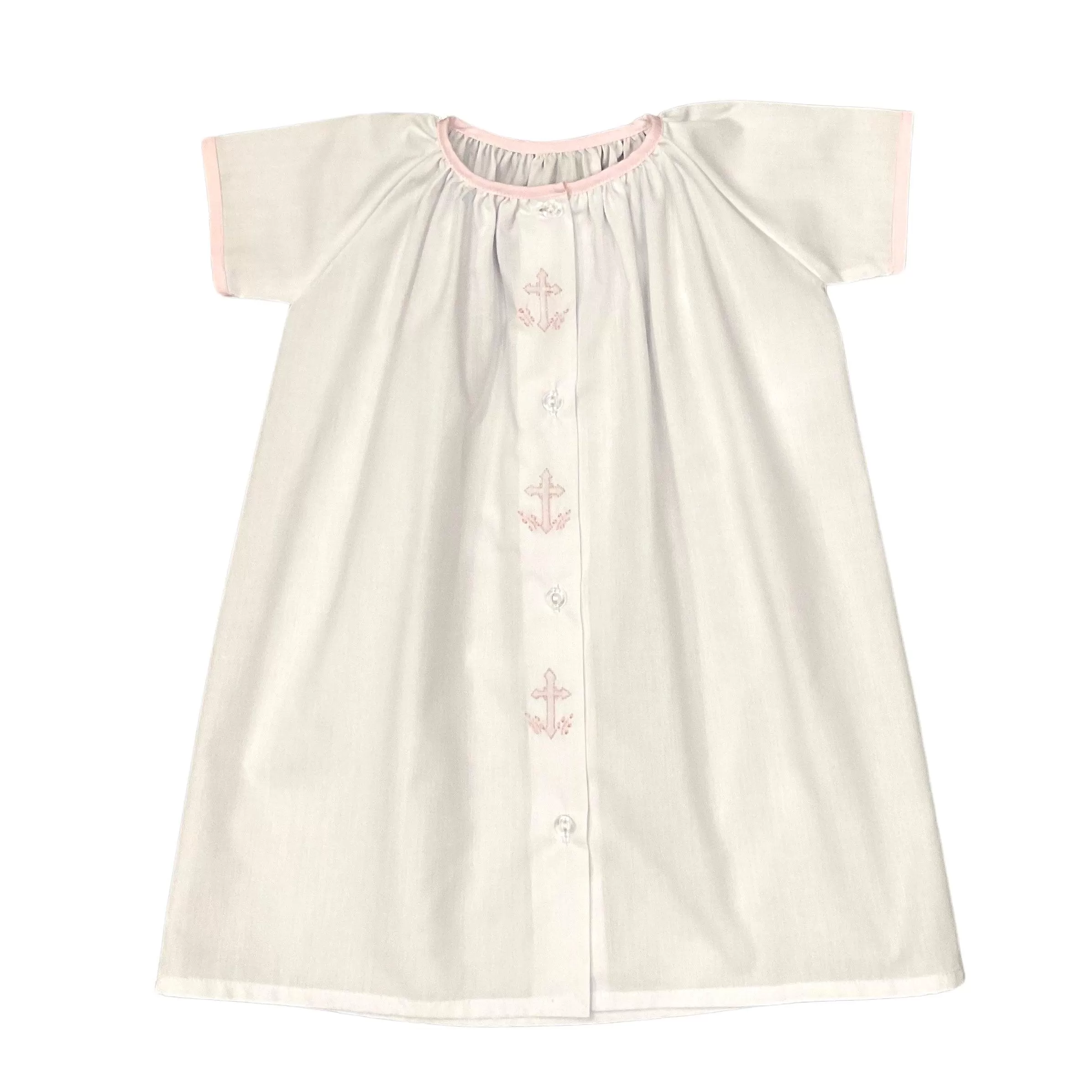 Auraluz Daygown with Pink Trim & Cross Embroidery