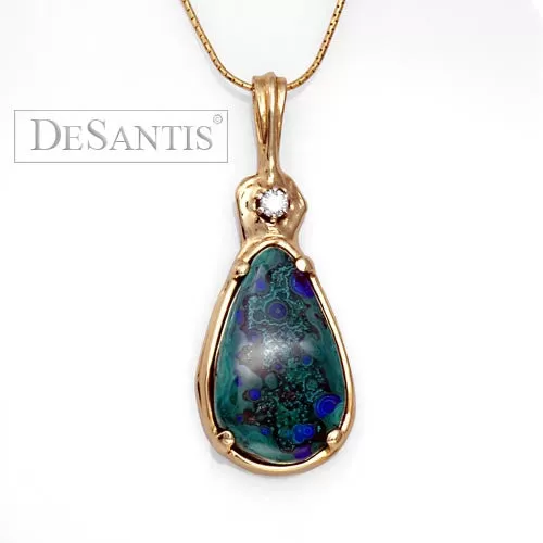 Azurmalachite Diamond 14kt Gold Pendant