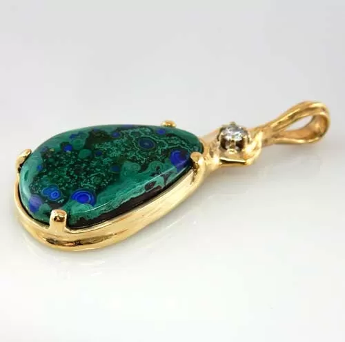 Azurmalachite Diamond 14kt Gold Pendant