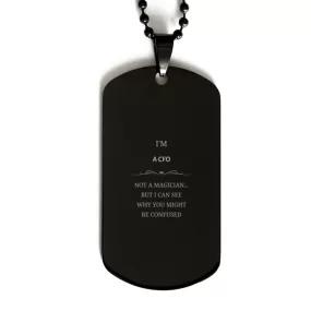 Badass CFO Gifts, I'm CFO not a magician, Sarcastic Black Dog Tag for CFO Birthday Christmas for  Men, Women, Friends, Coworkers