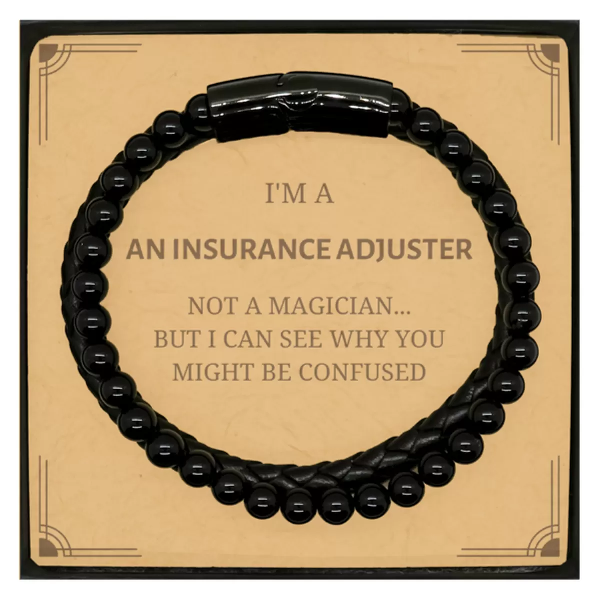 Badass Insurance Adjuster Gifts, I'm Insurance Adjuster not a magician, Sarcastic Stone Leather Bracelets for Insurance Adjuster Birthday Christmas for  Men, Women, Friends, Coworkers