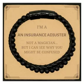 Badass Insurance Adjuster Gifts, I'm Insurance Adjuster not a magician, Sarcastic Stone Leather Bracelets for Insurance Adjuster Birthday Christmas for  Men, Women, Friends, Coworkers