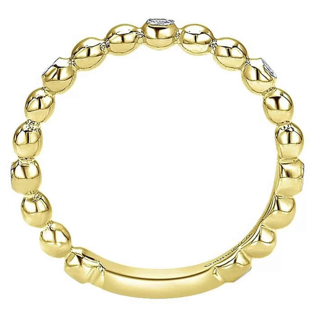 Beaded Station and Diamond Ring, Size 6.5 | 14k Yellow Gold