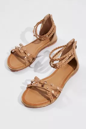 Beige Flat Studded Sandals