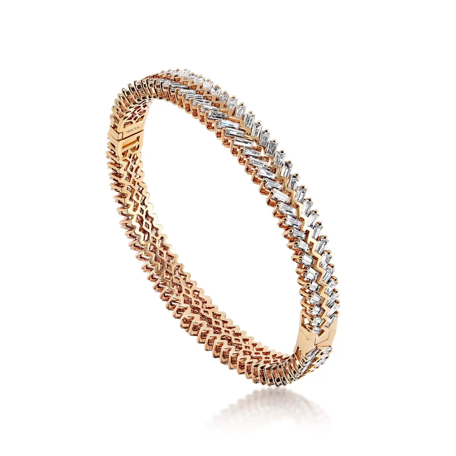 Berkley 11 Carat Baguette Cut Diamond Bangle Bracelet in 14k Rose Gold