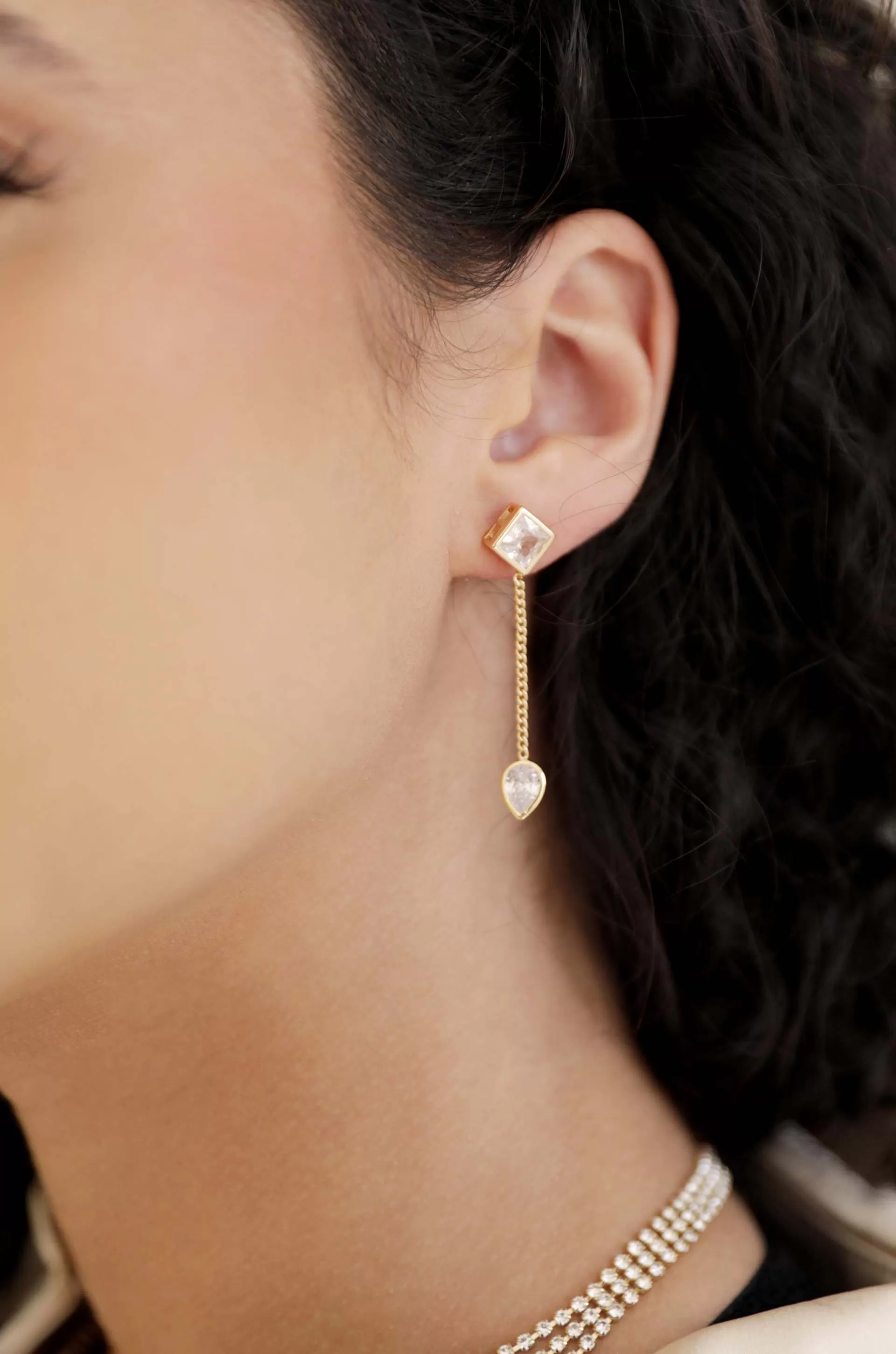 Bezel Crystal Shapes Drop Earrings