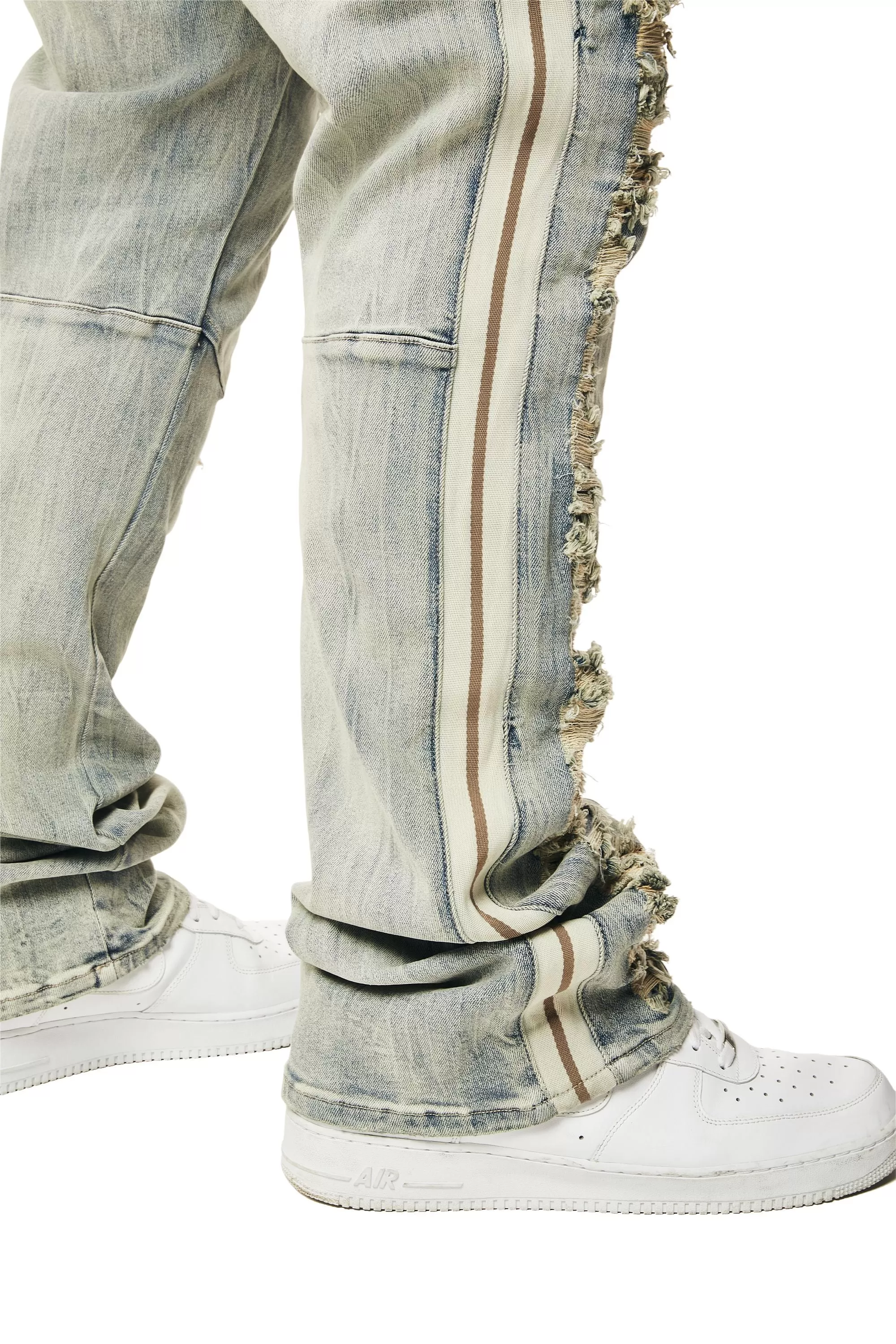 Big and Tall - Laser Striped Stacked Denim Jeans - Maison Blue