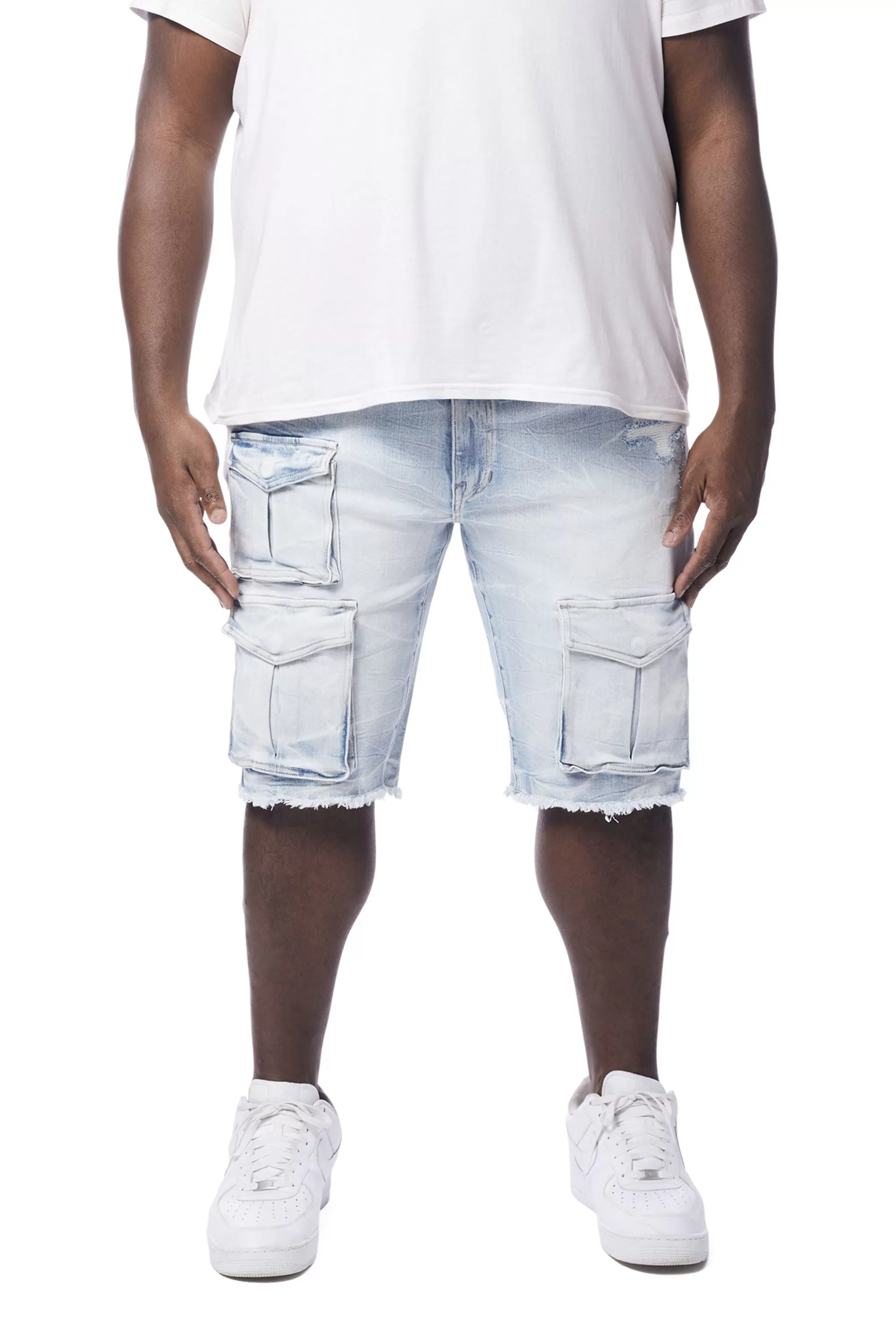 Big and Tall - Rip & Repair Cargo Jean Shorts - Santorini Blue