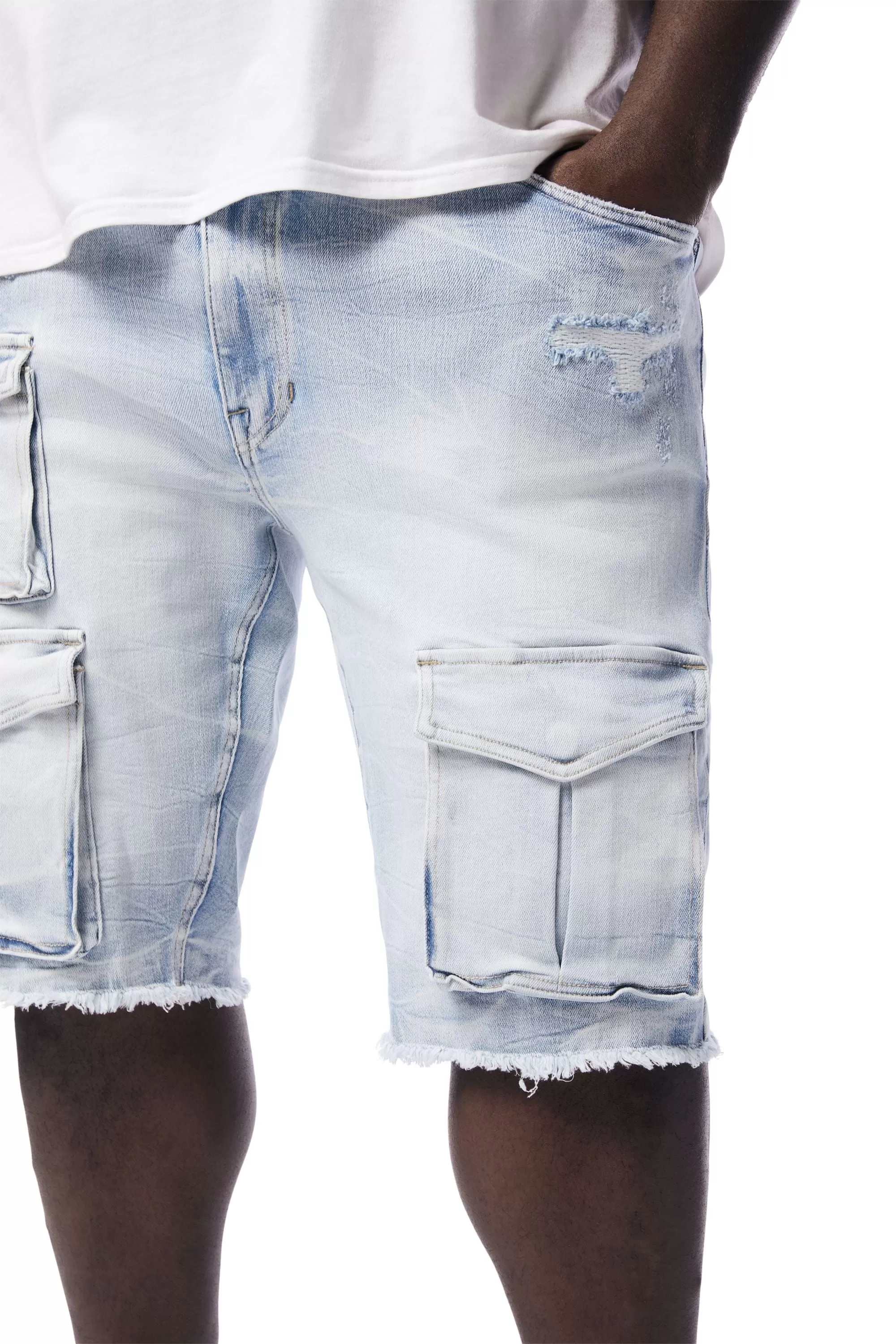 Big and Tall - Rip & Repair Cargo Jean Shorts - Santorini Blue