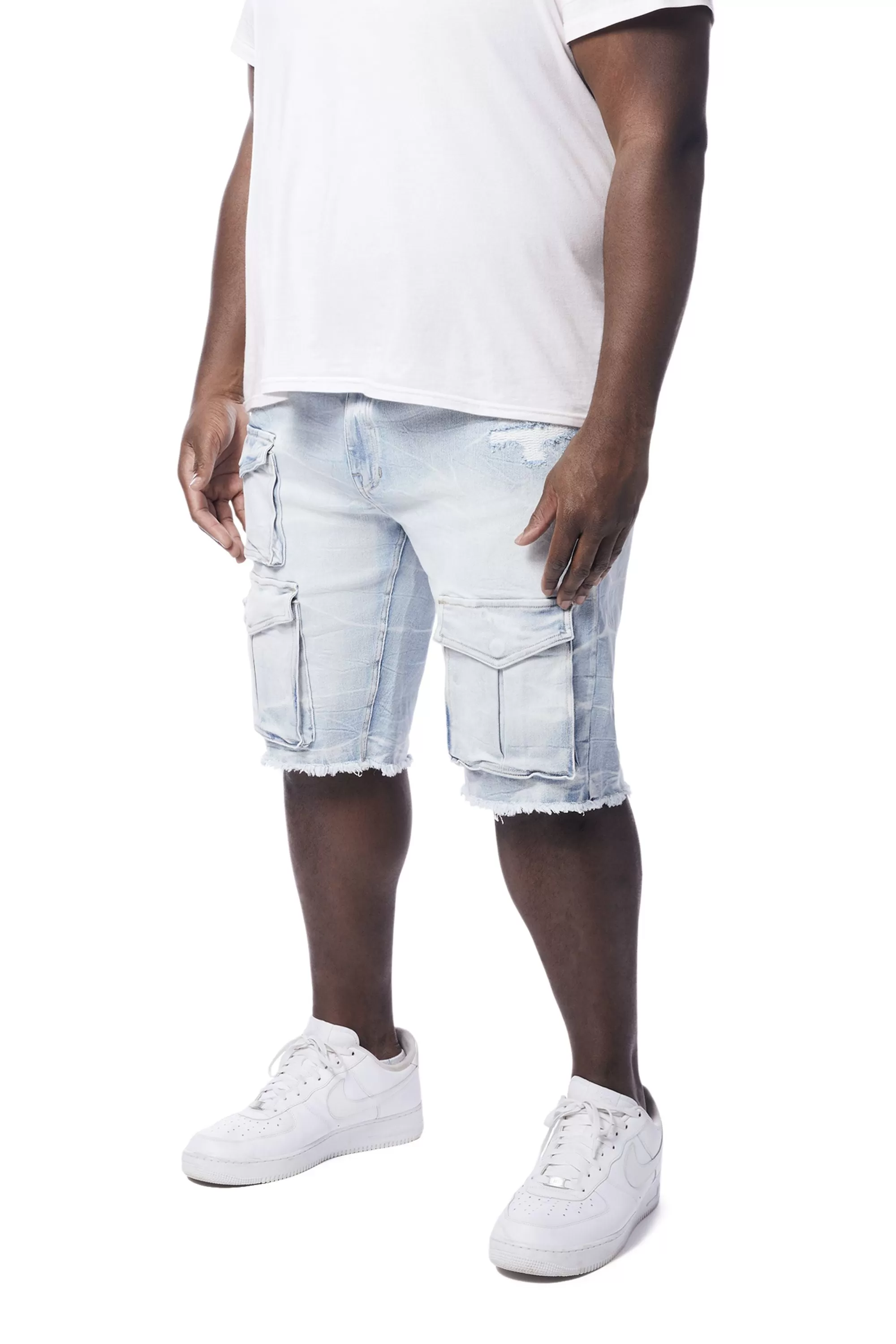 Big and Tall - Rip & Repair Cargo Jean Shorts - Santorini Blue