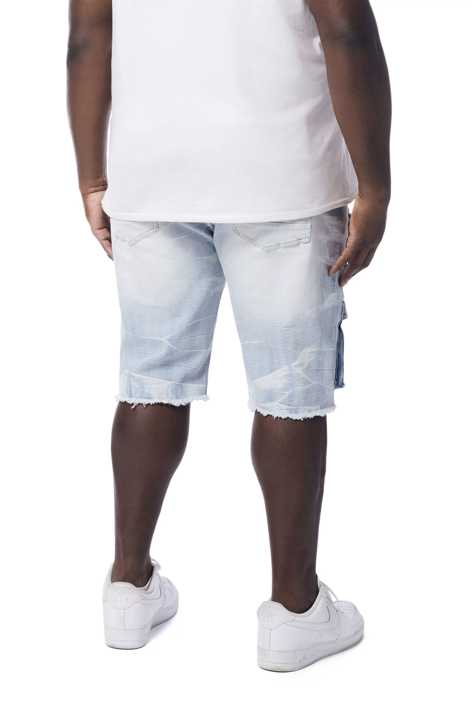 Big and Tall - Rip & Repair Cargo Jean Shorts - Santorini Blue