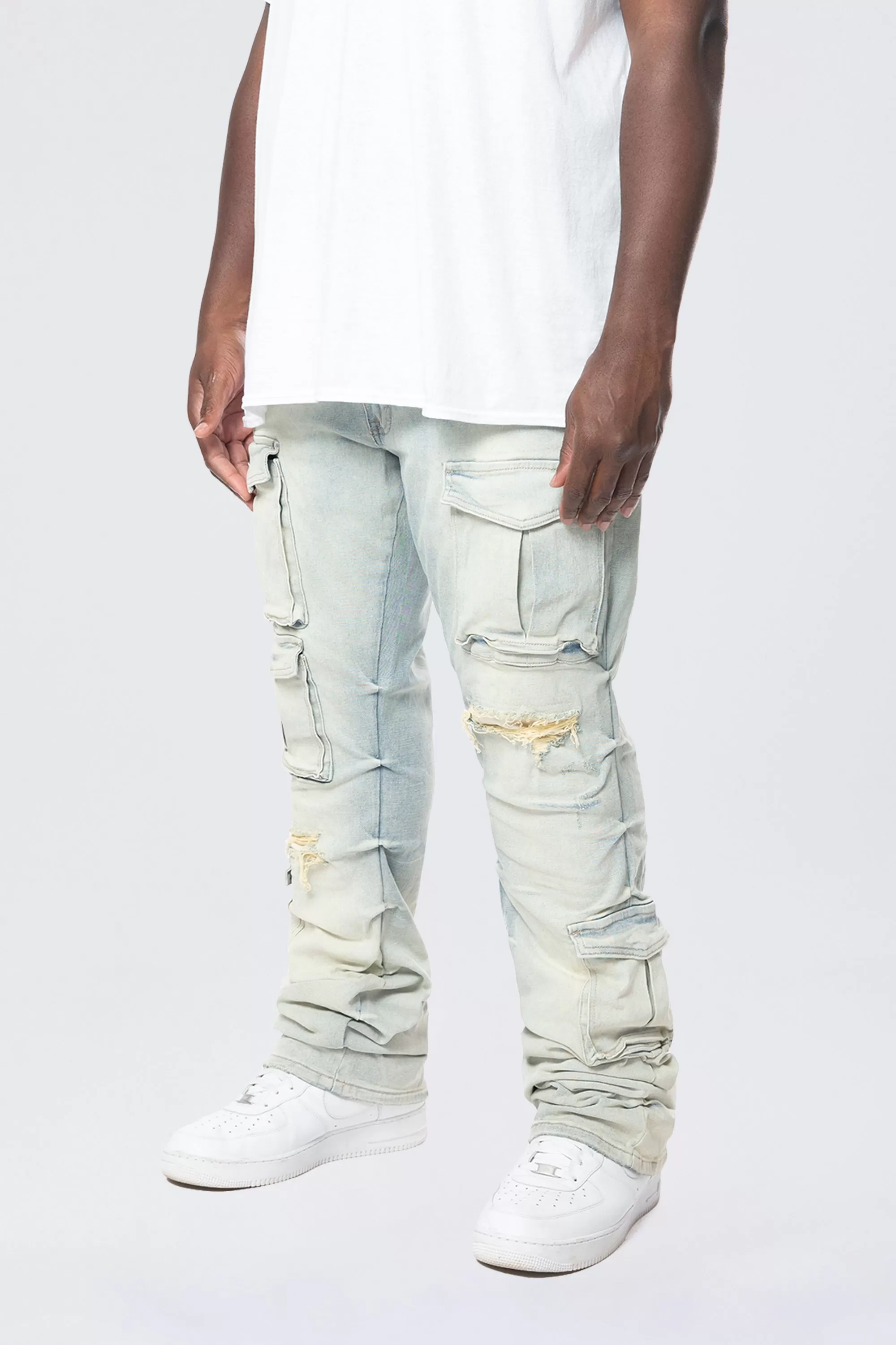 Big and Tall - Stacked Utility Pocket Denim Jeans - Ombre Blue