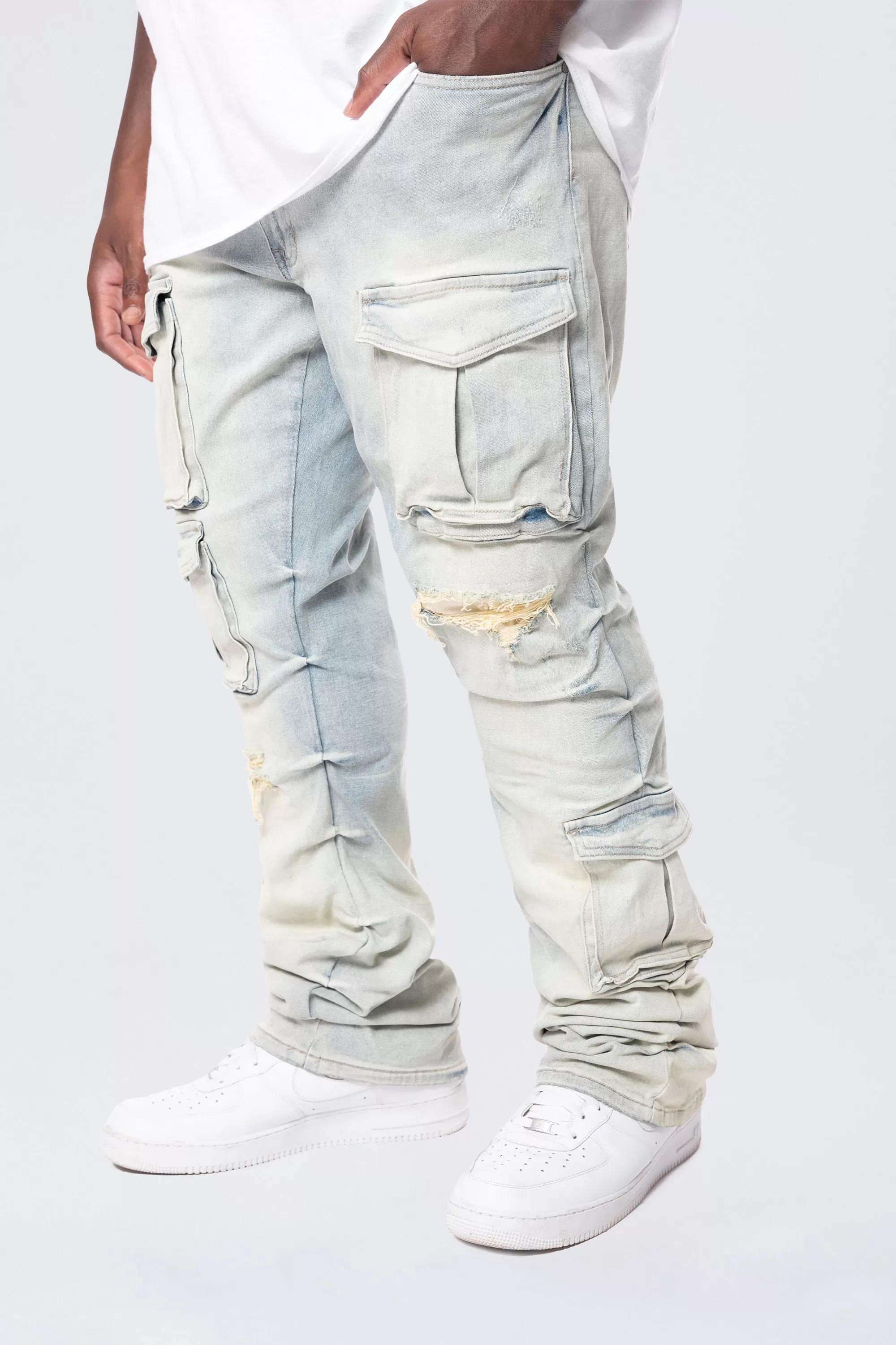 Big and Tall - Stacked Utility Pocket Denim Jeans - Ombre Blue