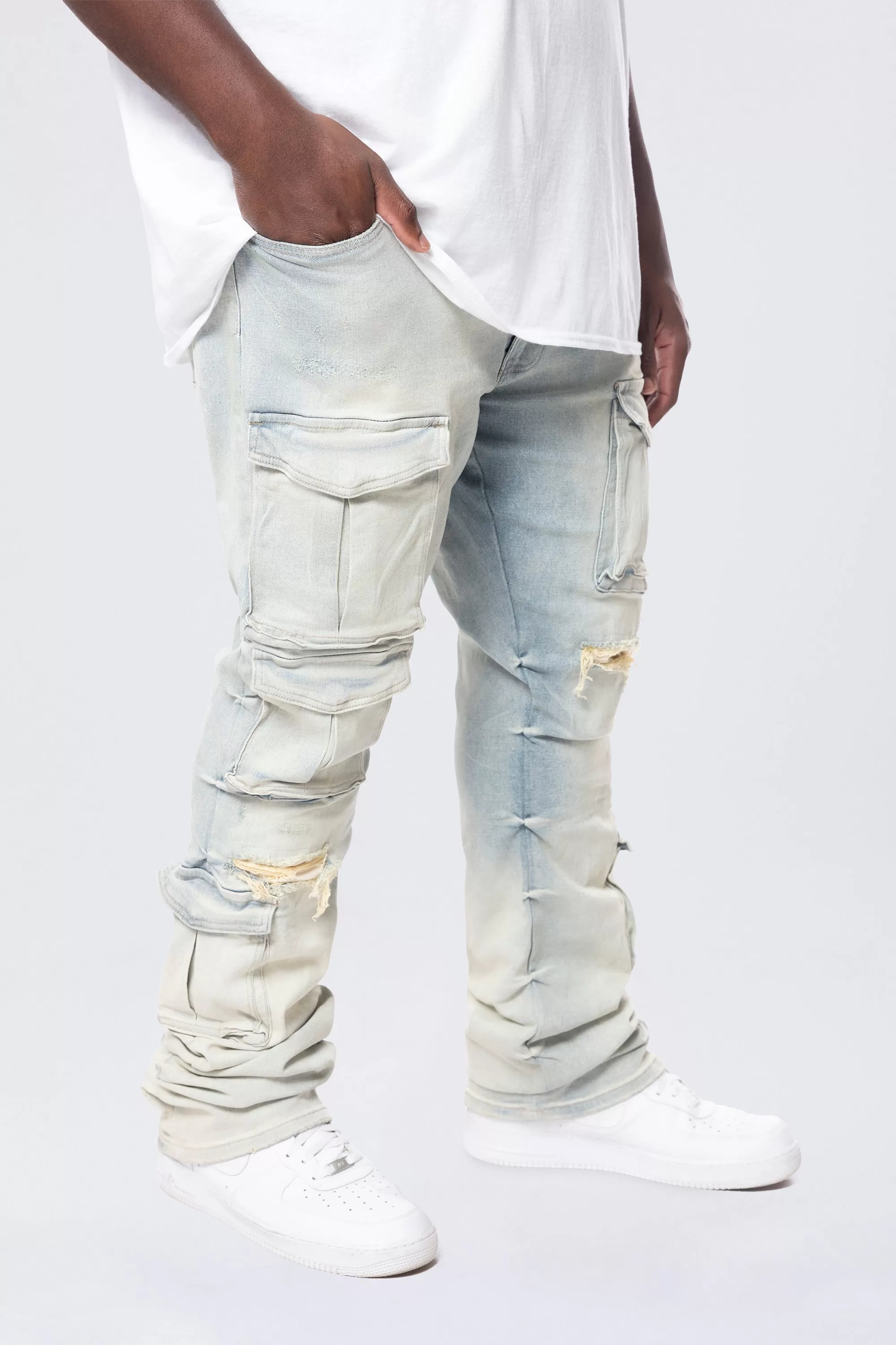 Big and Tall - Stacked Utility Pocket Denim Jeans - Ombre Blue