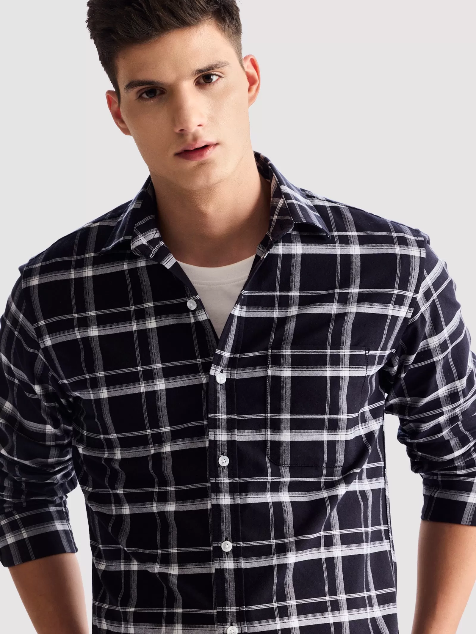 Black Pure Cotton Checked Shirt