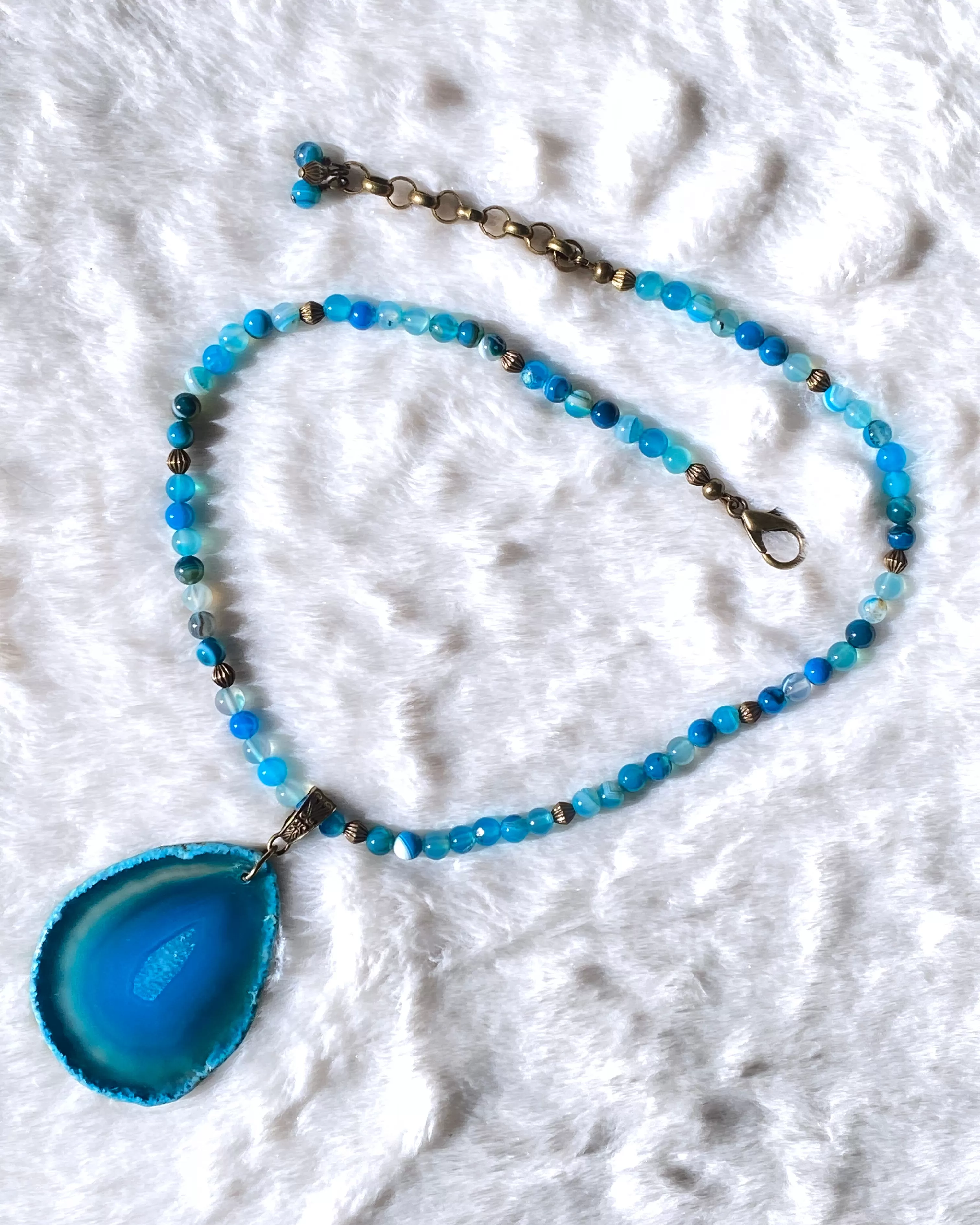 Blue Agate gemstone Slice Beaded Necklace