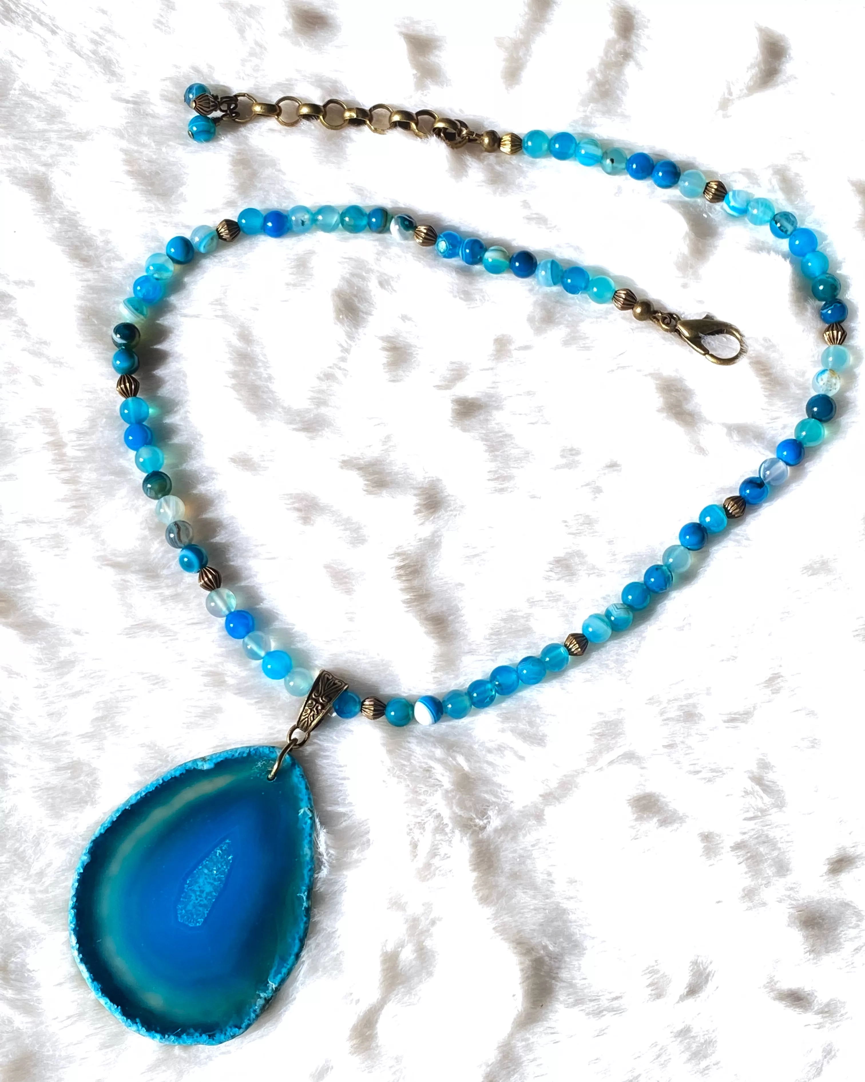 Blue Agate gemstone Slice Beaded Necklace